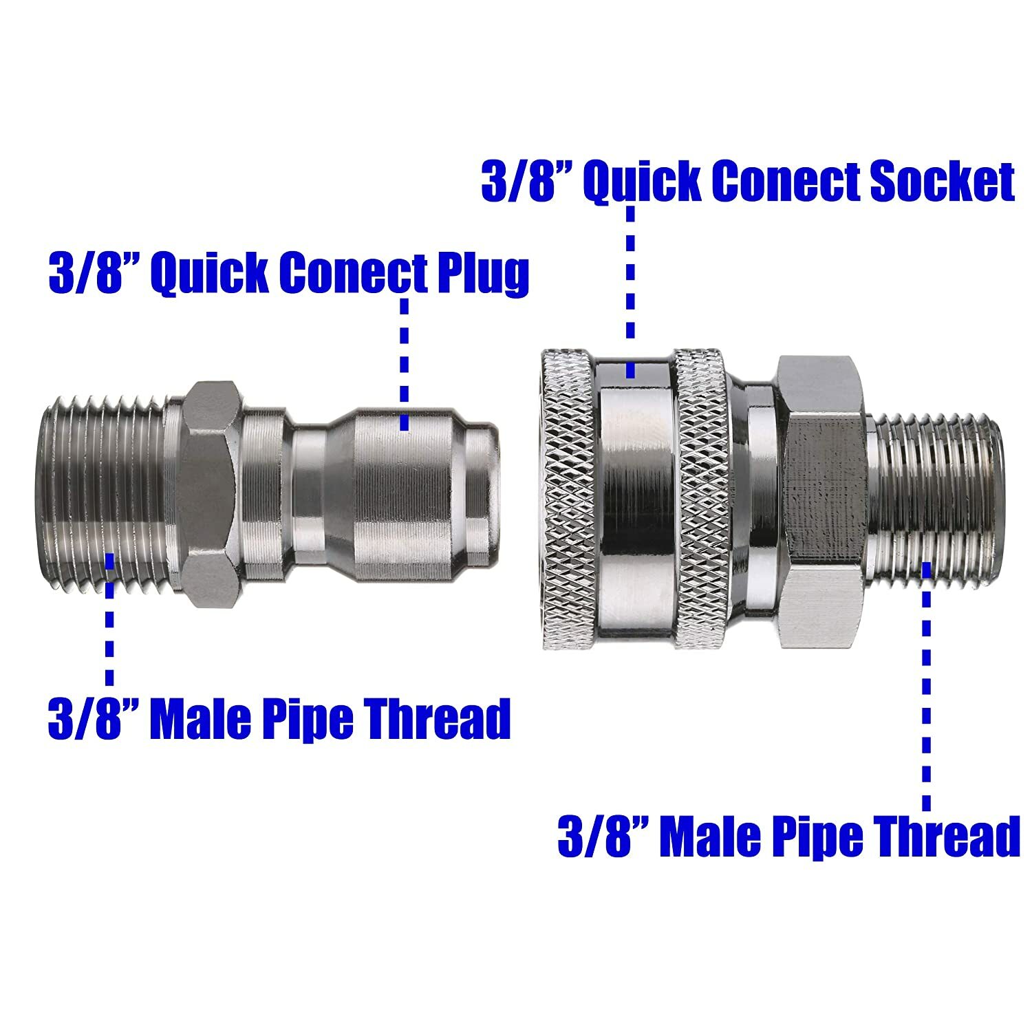 3/8’’ Male Thread Fitting Pressure Washer Adapter Set, Quick Connect Kit 5000PSI