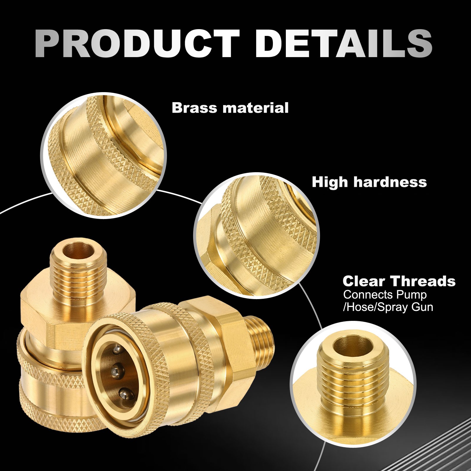 2Pcs Pressure Washer Adapter 3/8″ Female Quick Plug to G1/4″ Male Brass