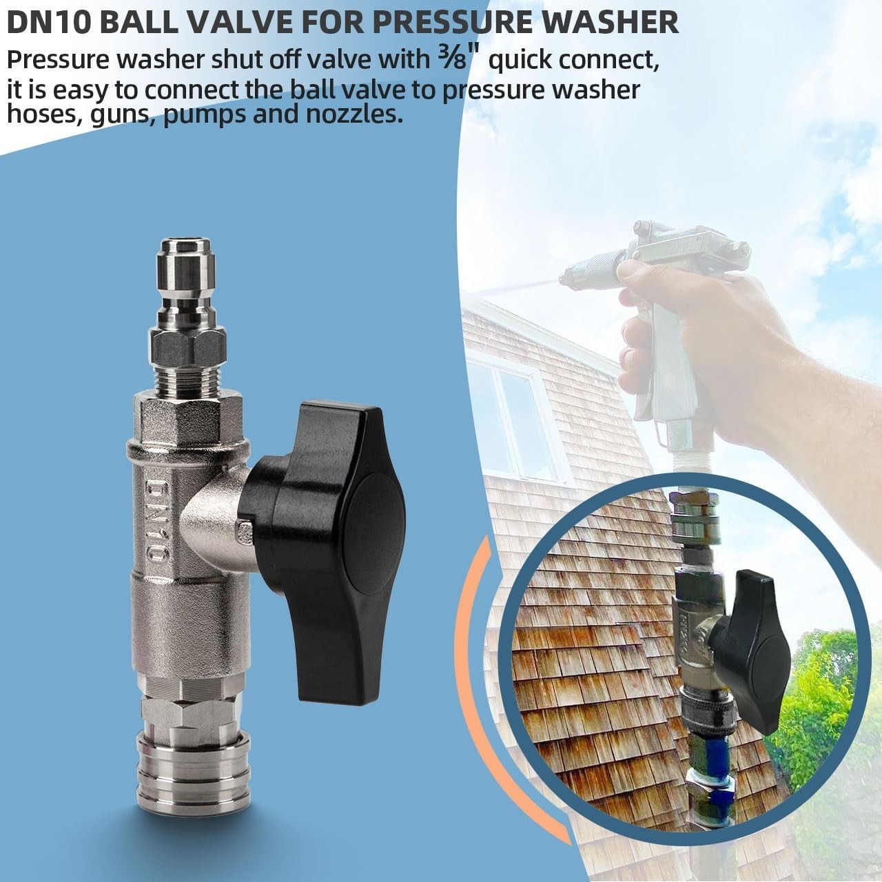 DN10 Ball Valve for Pressure Washer, 3/8″ Quick Connect Ball Valve for Pressu