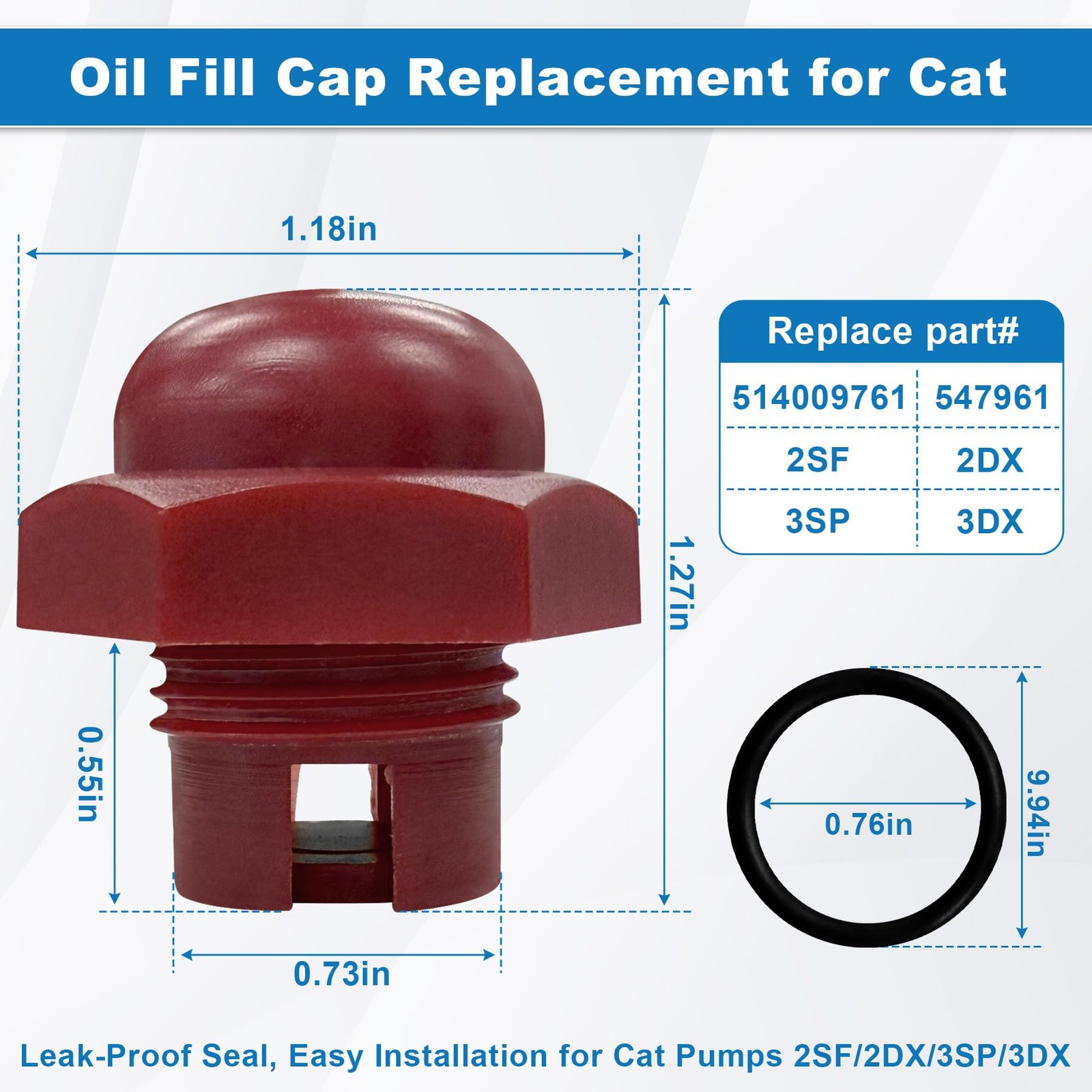 Oil Fill Cap with O-Ring Seal for Cat Pumps Pressure Washer Models – 2SF, 2DX…