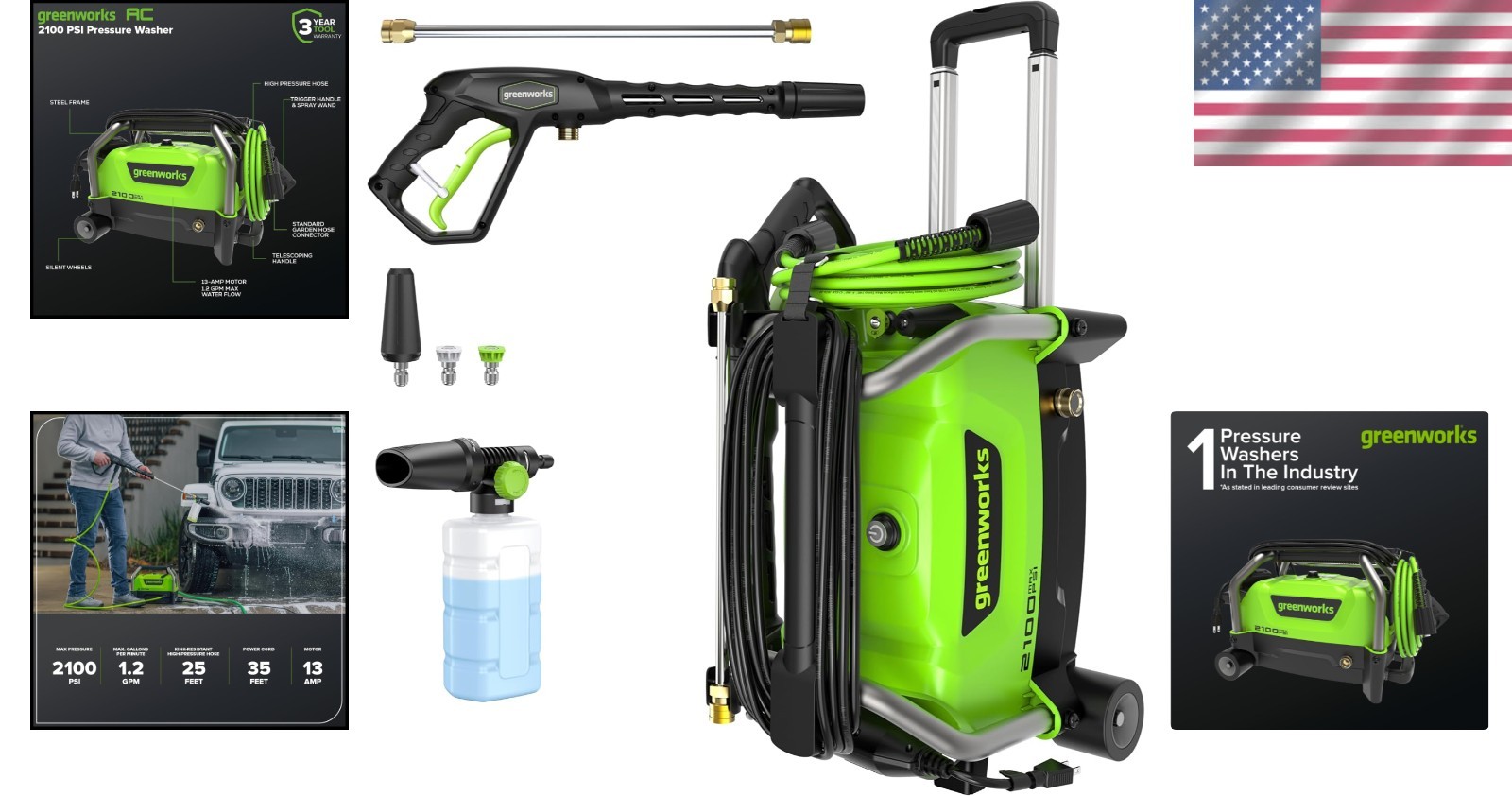 Versatile 2100 PSI Pressure Washer with Turbo Nozzle & 25′ Hose for Deep Clean