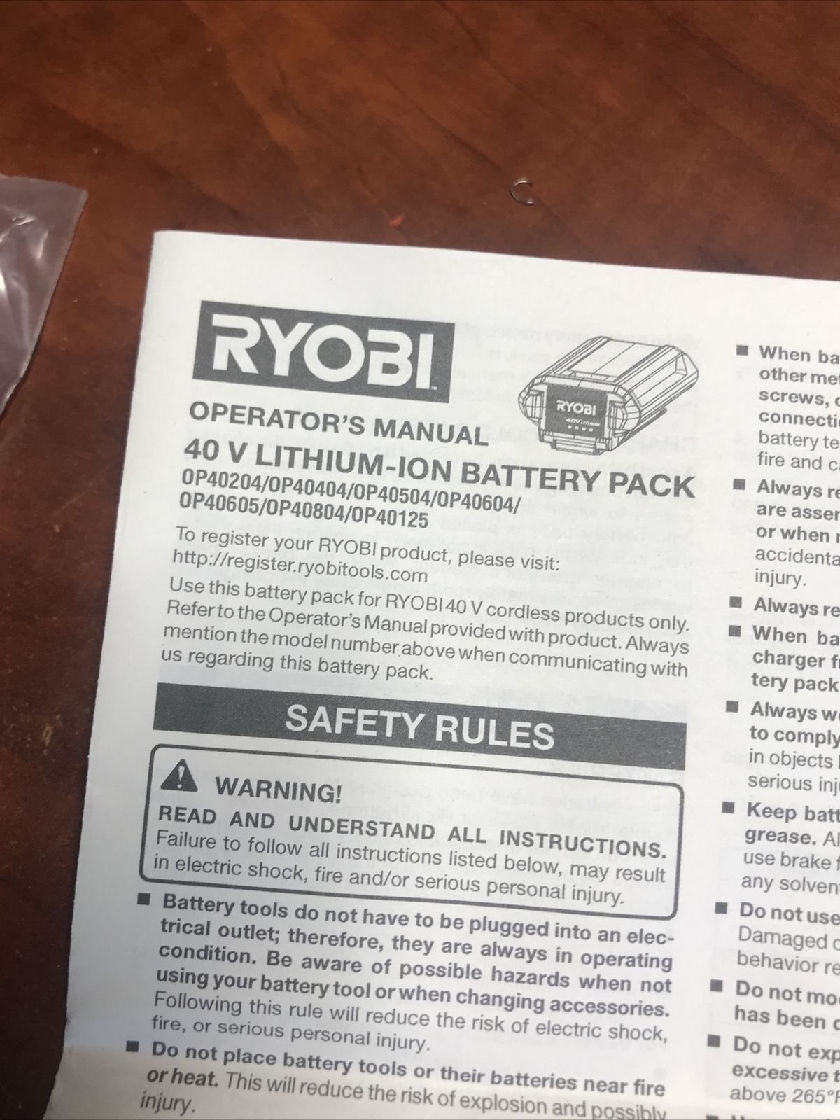 New OEM 40V Battery 6Ah OP40605 For Ryobi RY40PW15 1500PSI 40V Pressure Washer