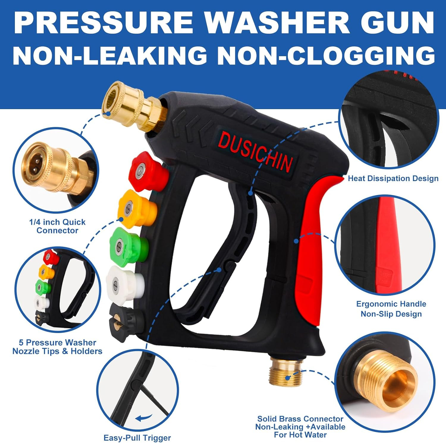 DUSICHIN DUS-220 Short Wand High Pressure Washer Handle Gun 3000 PSI Max 5 Press