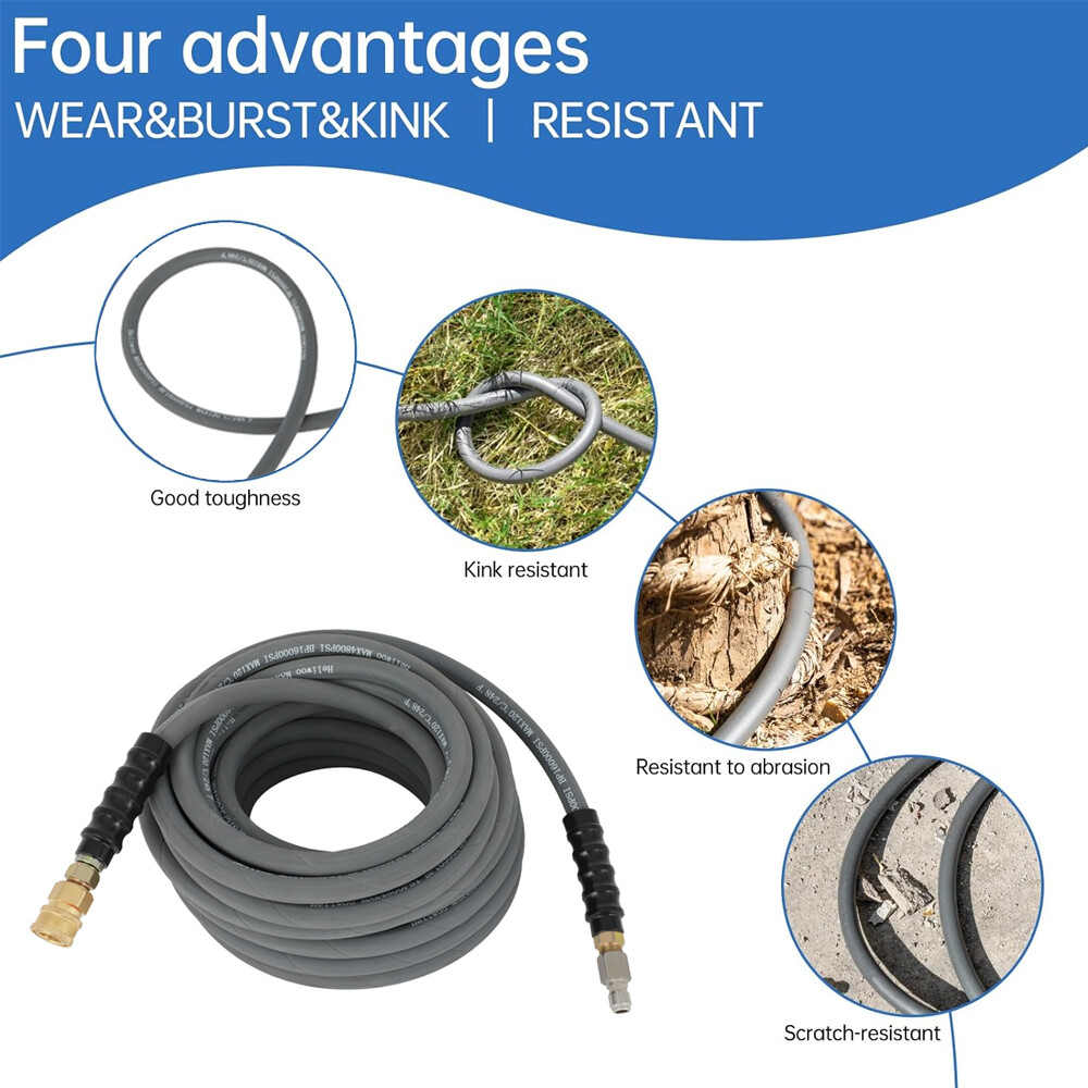 50ft Pressure Washer Hose 4000 PSI Non-Marking Gray With Couplers 3/8″ Wholesale