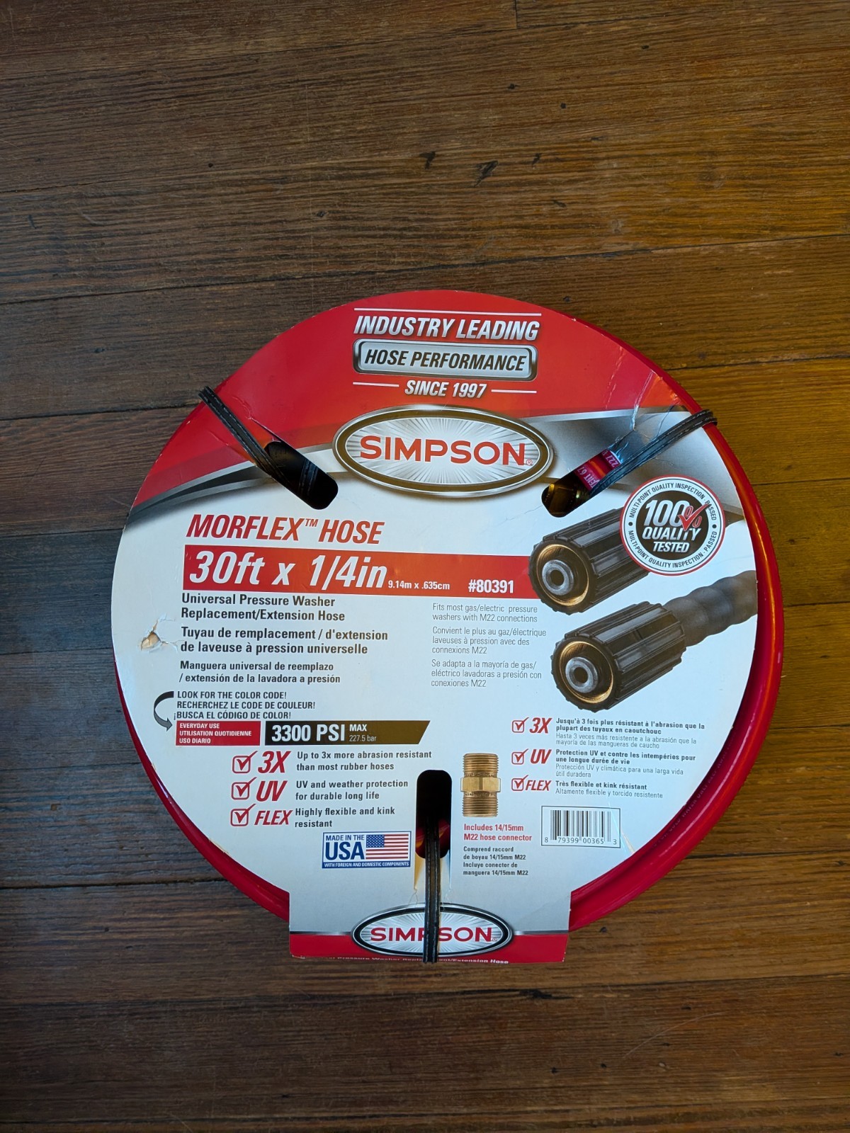 SIMPSON MorFlex Hose For Pressure Washing, 30ft x 1/4in. 3300-PSI Max #80391
