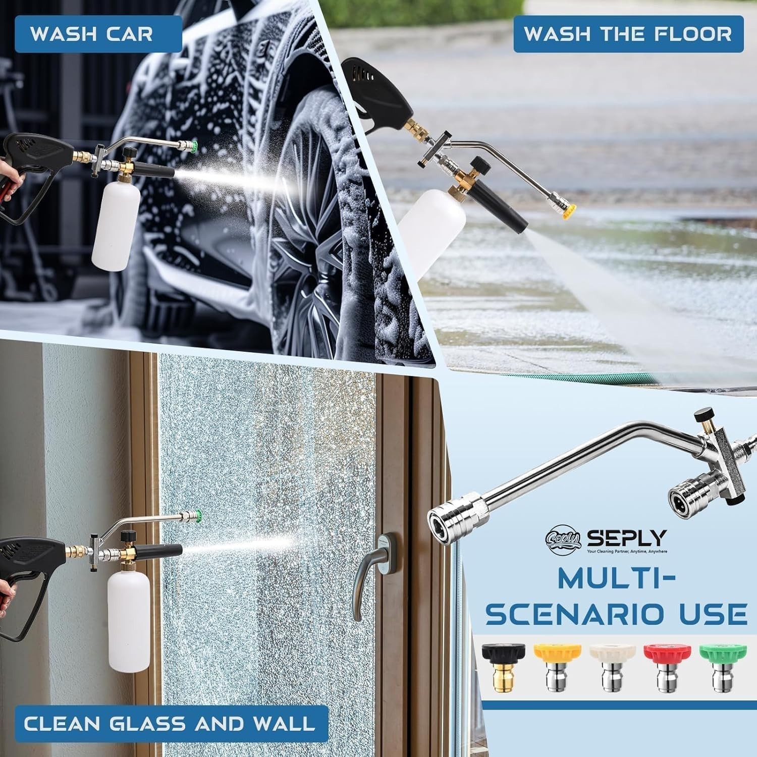 Dual-Connector Foam Cannon for Pressure Washers with 5 Nozzles