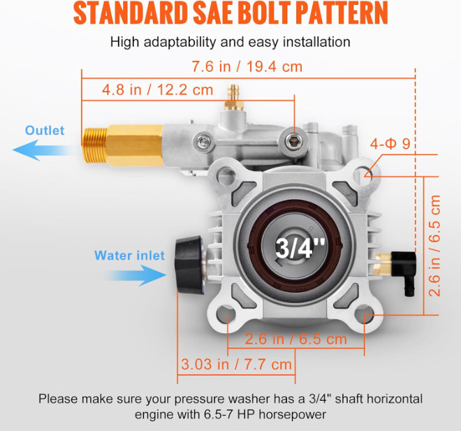 3400 Psi Pressure Washer Pump 3/4″ Shaft Horizontal for Honda Briggs RYOBI Parts