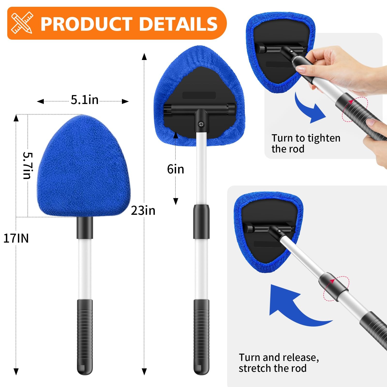 Windshield Cleaner Tool, 12Pcs Car Cleaning Kit, 23-inch Extendable Handle wi…