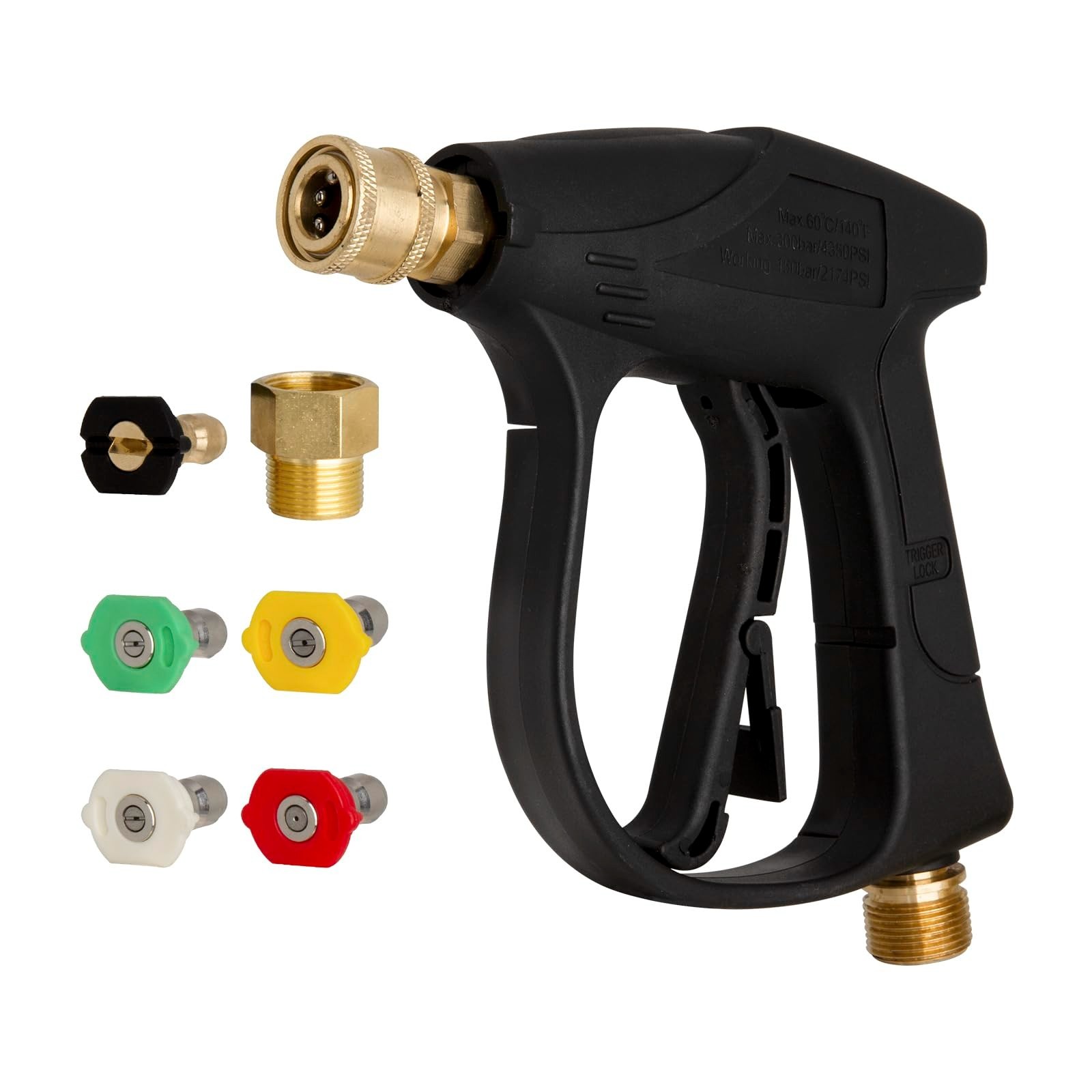 High-Pressure Washer Gun 4350 PSI, 1/4″ Quick Connector, 5 Nozzle Tips, M22 Fitt