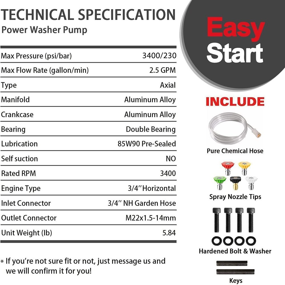 YAMATIC 3400 PSI 3/4″ Horizontal Shaft Pressure Washer Pump 2.5 GPM