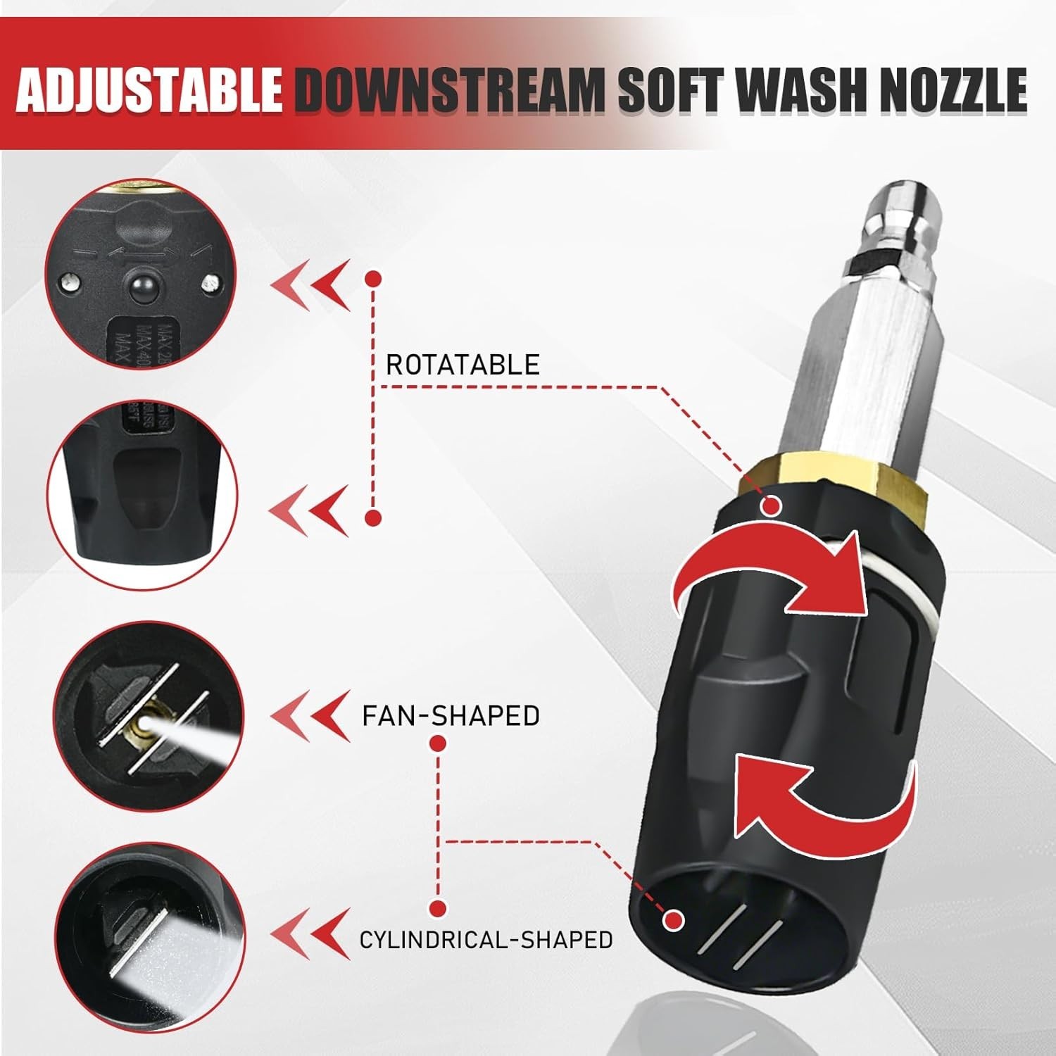 3-7 GPM M5 Twist Nozzle, Adjustable Downstream Soft Wash Nozzle, Rotate 60 Degre
