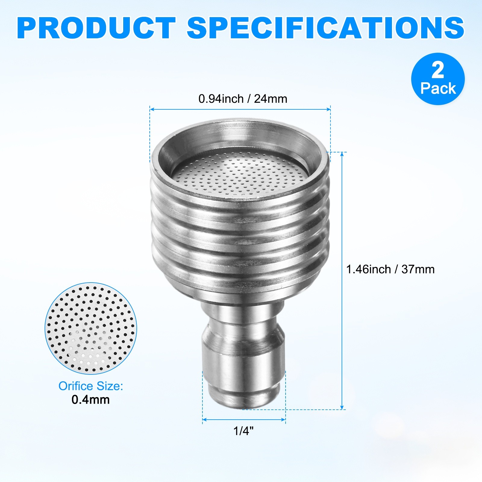 2-Pack Pressure Washer Nozzle Tips for Soft Wash, 0.4mm Soft Rain Head