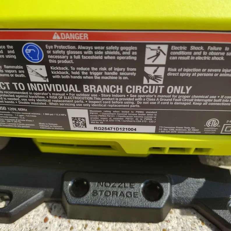 RYOBI RY141803 1800 PSI 1.2 GPM Electric Pressure Washer
