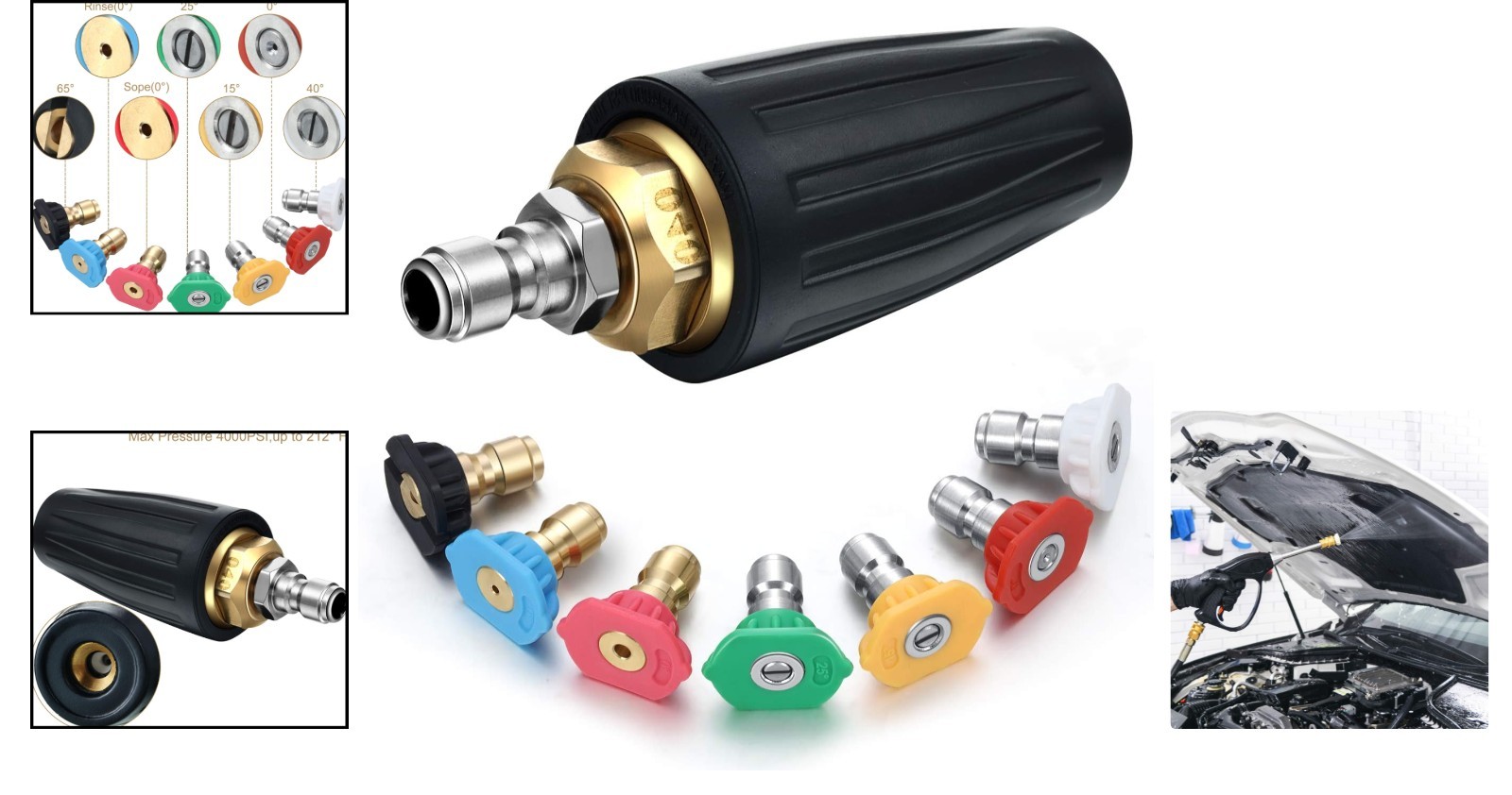 4000 PSI Pressure Washer Turbo Nozzle with 7 Spray Tips for Versatile Cleaning