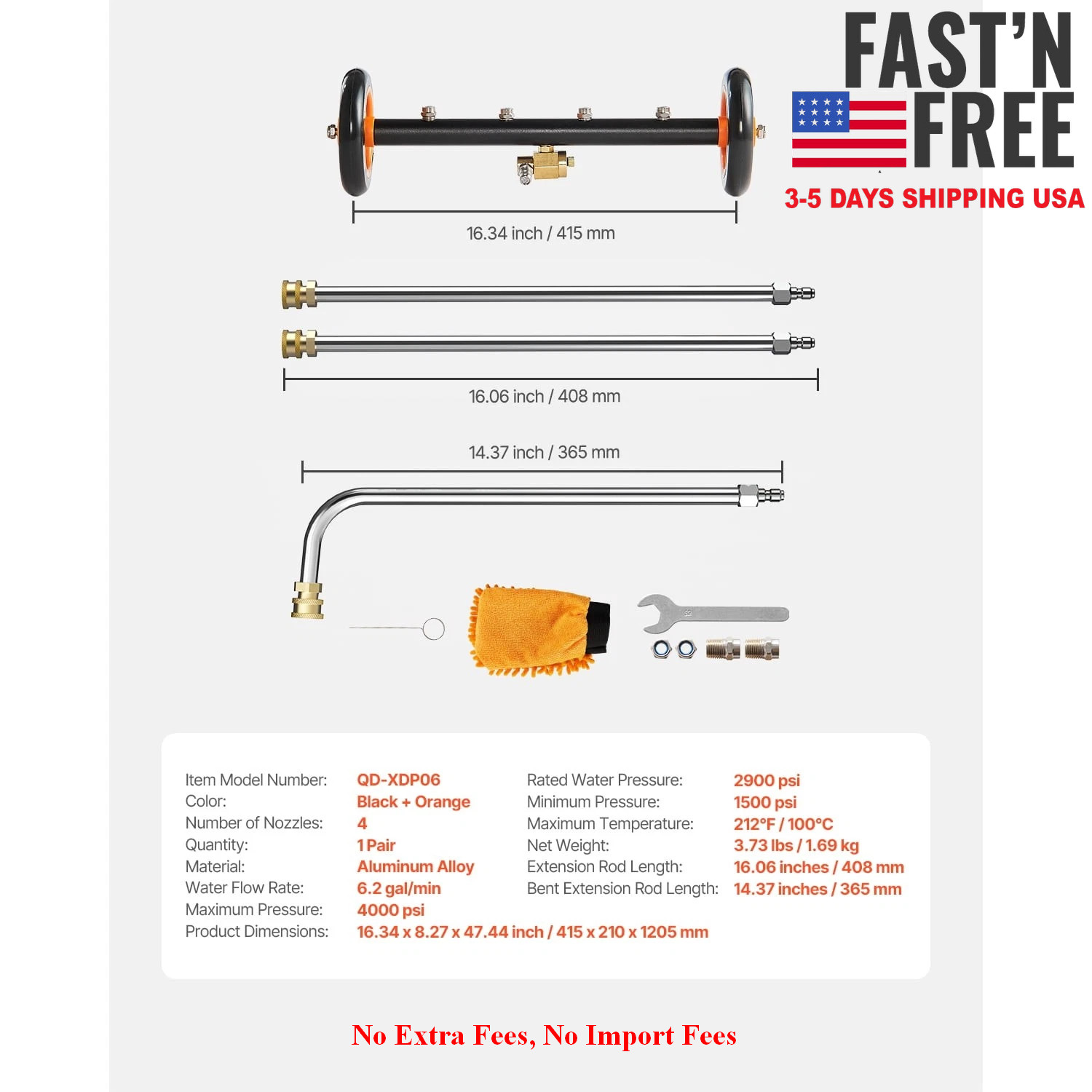 16″ Undercarriage Pressure Washer, Stainless Steel Pressure Surface Cleaner, NEW