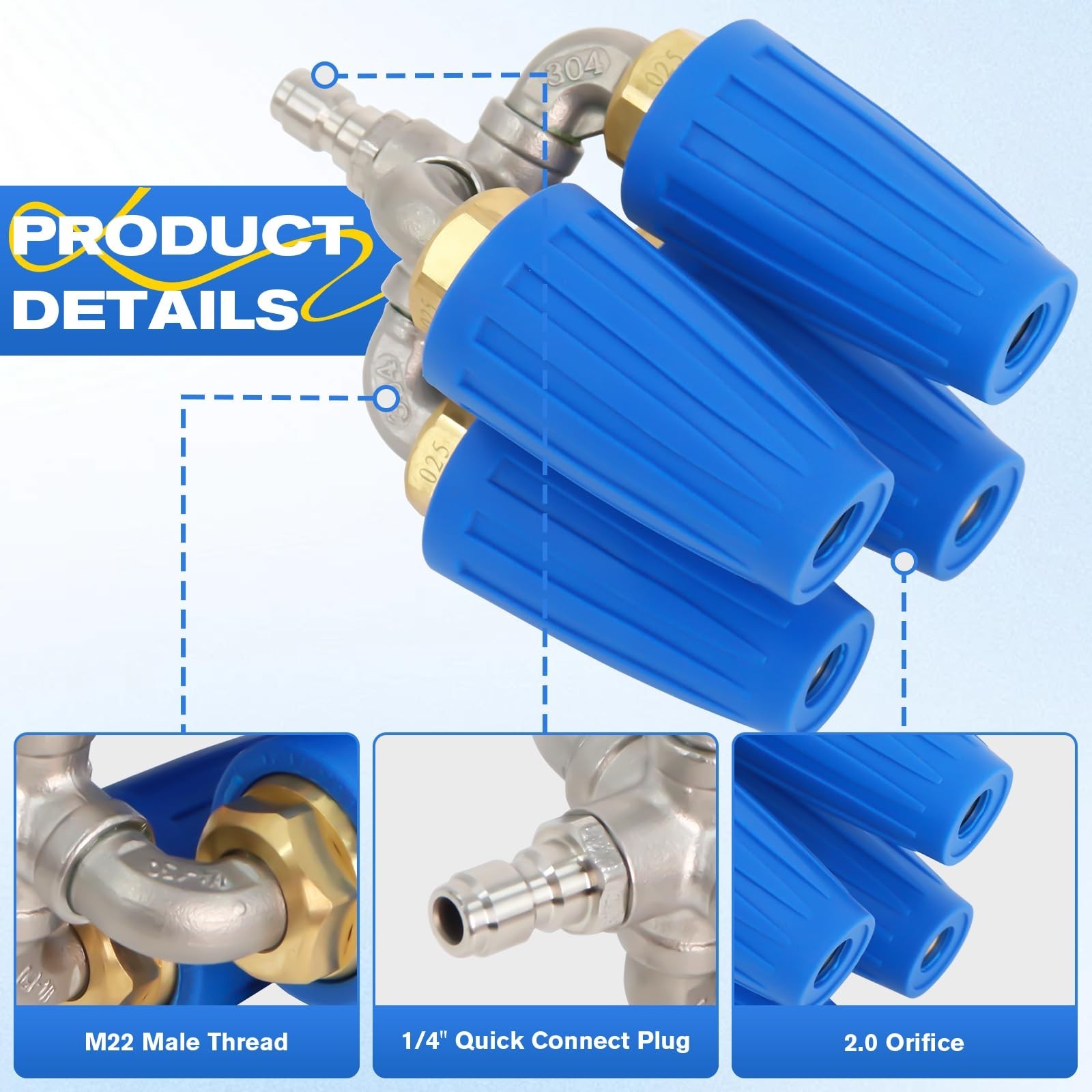 4-in-1 Turbo Pressure Washer Nozzle, 360° Rotating Tip, 5000 PSI, 1/4″ Quick Con