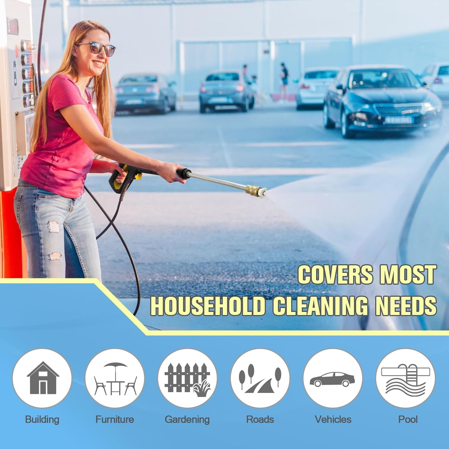 Electric Pressure Washer 1370 PSI 2.6 GPM with 25 FT Hose and 16.4 FT Power Cord