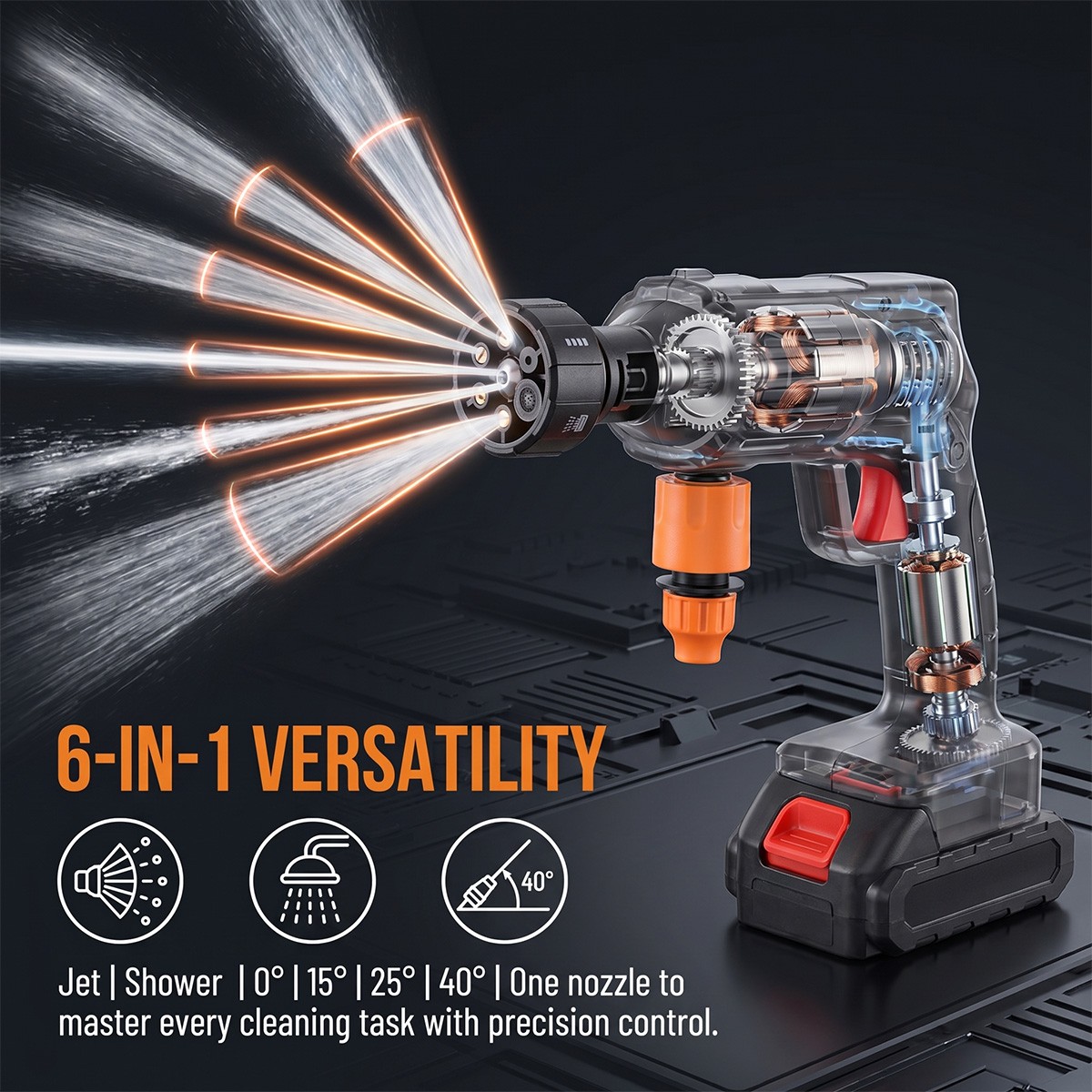 6-in-1 Cordless Electric High Pressure Washer Spray Gun Car Wash Patio Cleaning