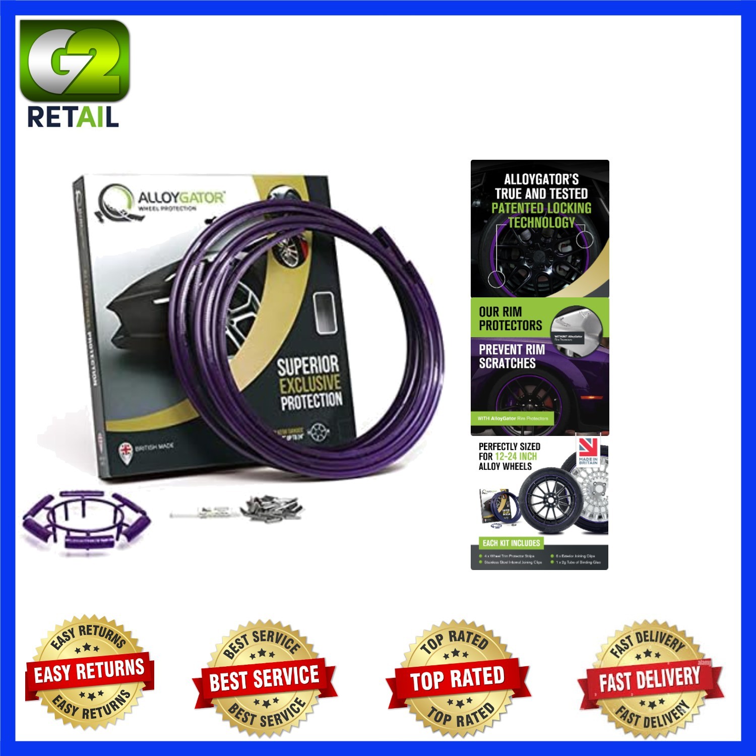 AlloyGator Purple Rim Protector for Car Wheels (Fits 12-24″ Wheel Diameter) – Pa