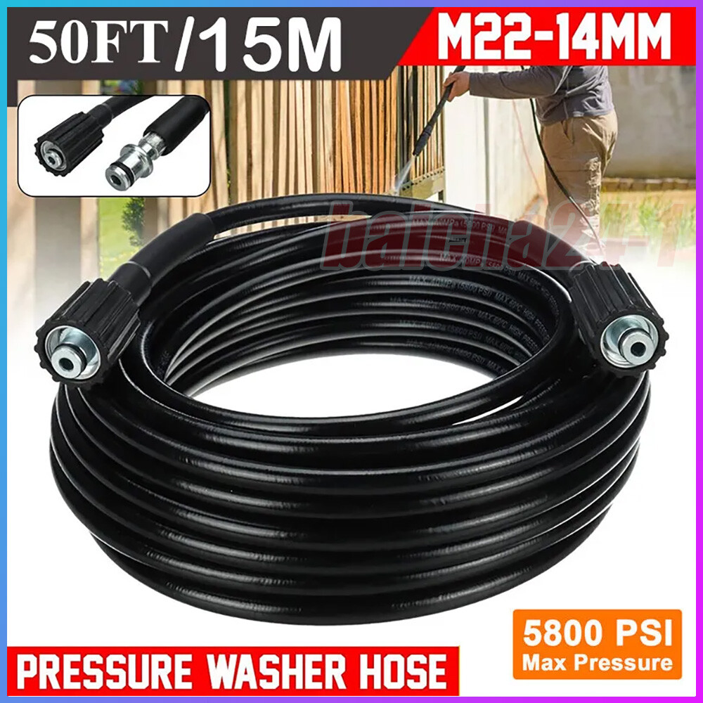 High Pressure Washer Hose 15m/50ft 5800PSI M22-14mm Power Washer Extension Hose