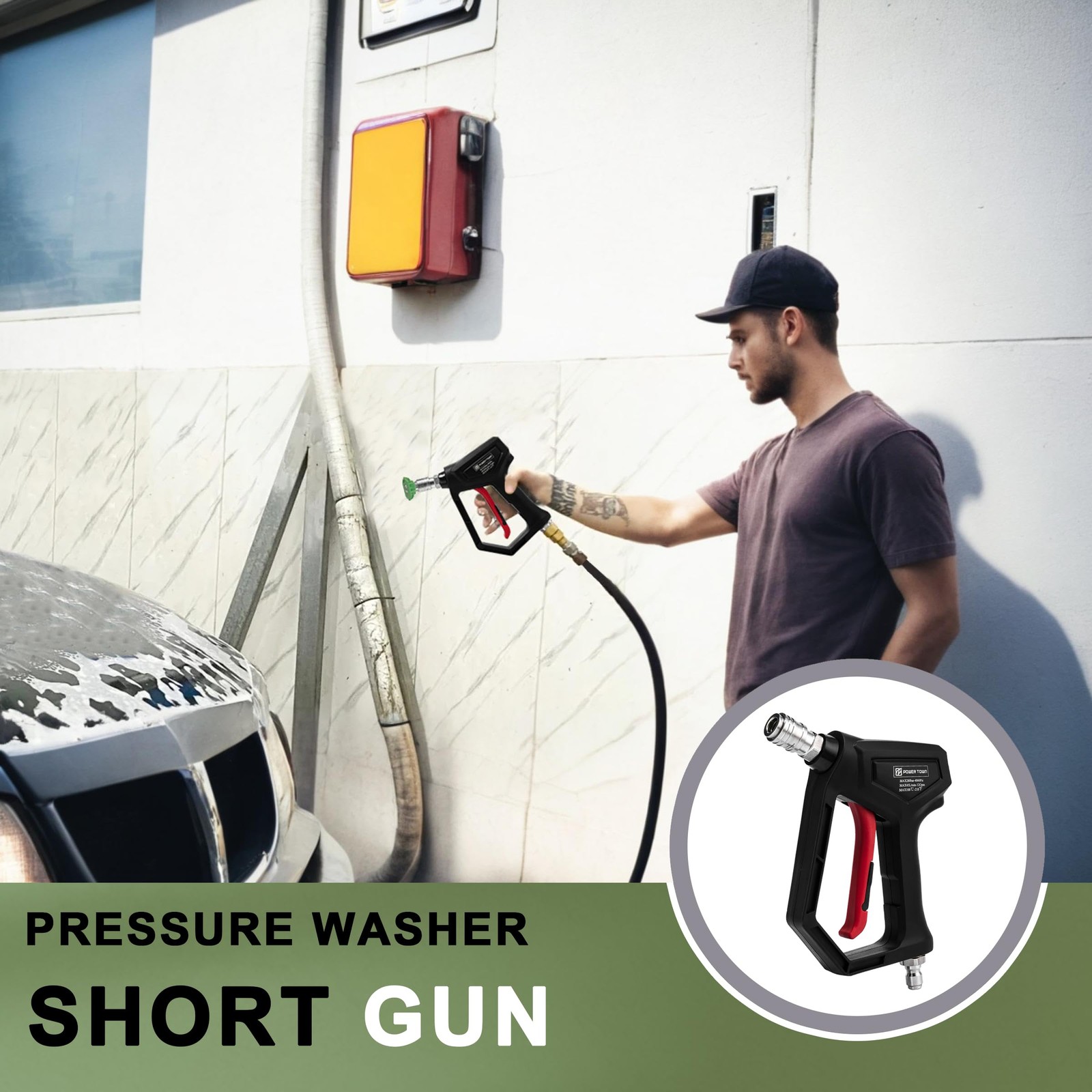 Short Pressure Washer Gun with Swivel, 1/4″ Automatic Quick Connector Power W…