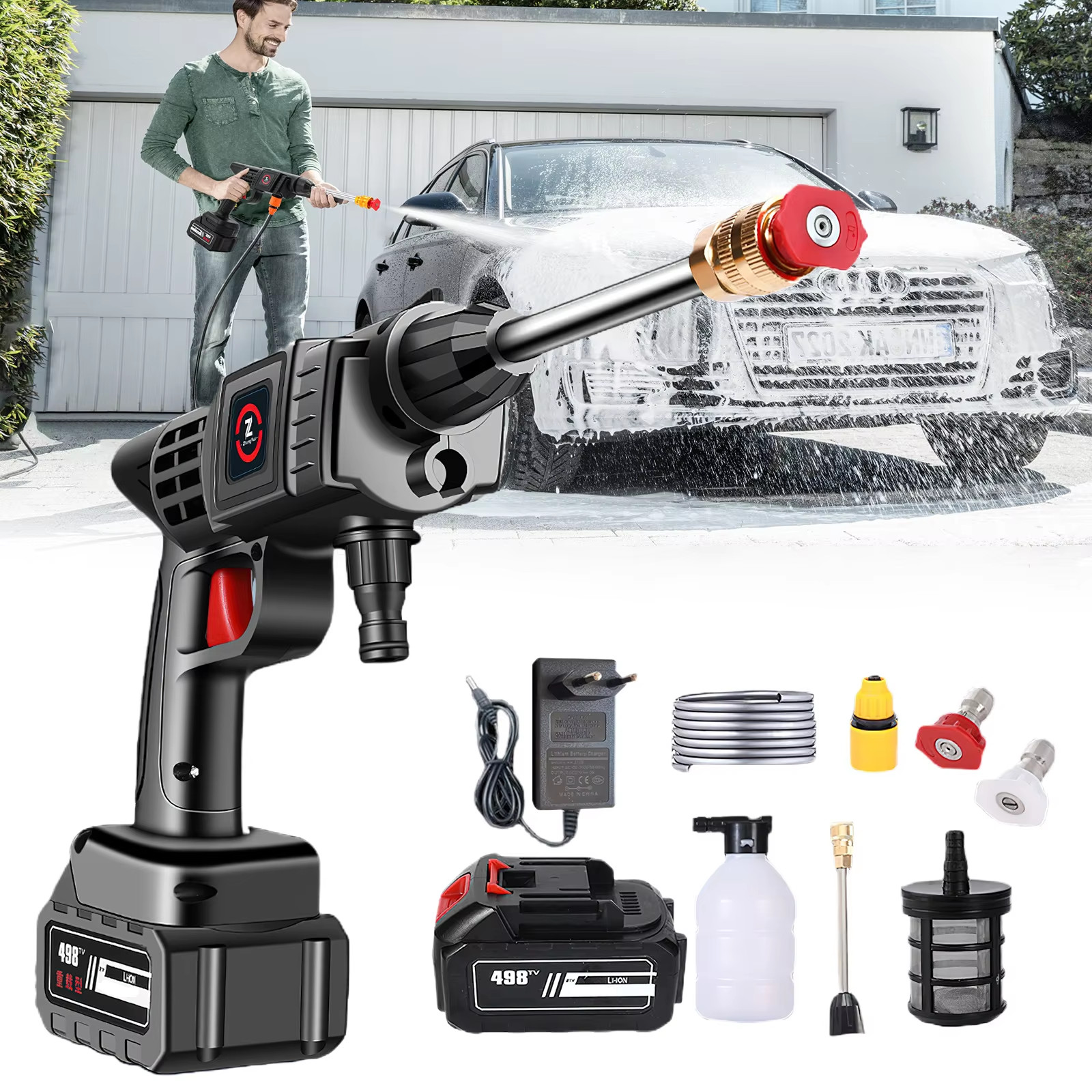 600W Cordless Car Pressure Washer Water Gun 24000rpm High Power Jet Wash Cleaner