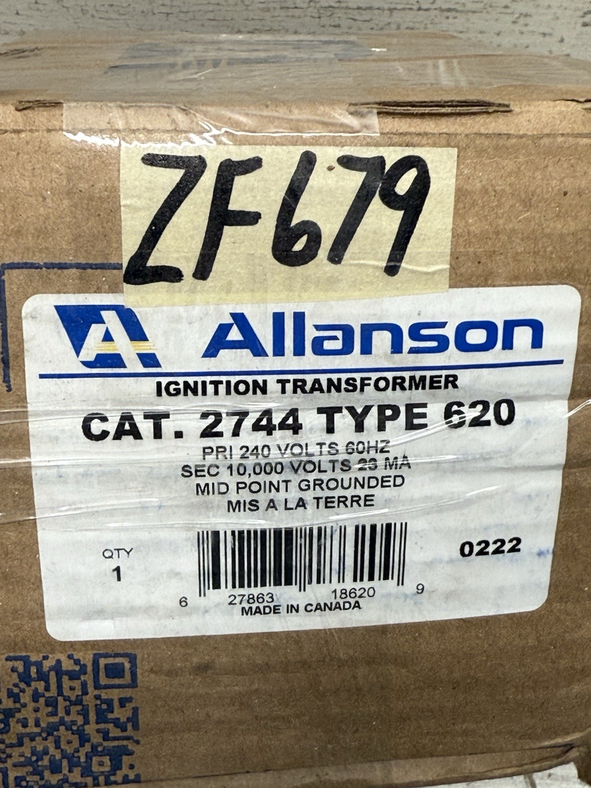 Allanson Burner Transformer 2744-620, Wayne 23103/E, EH-EH, 230V