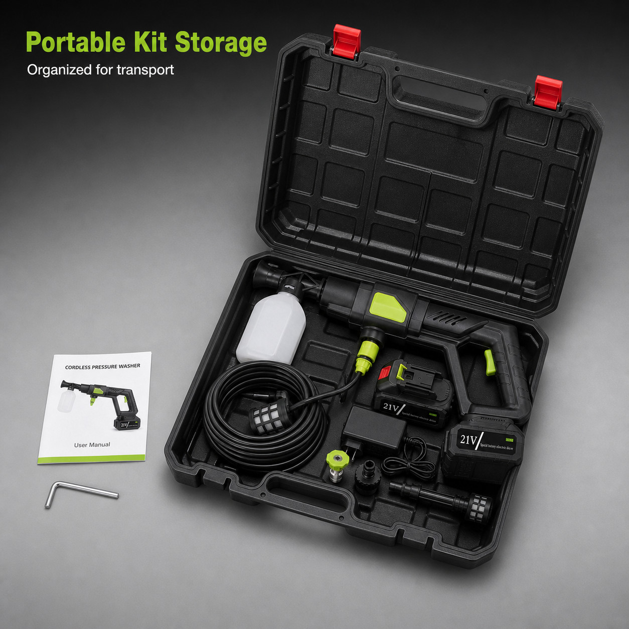 21V Cordless Pressure Washer Portable Power Cleaner Car Wash w/ Battery & Case