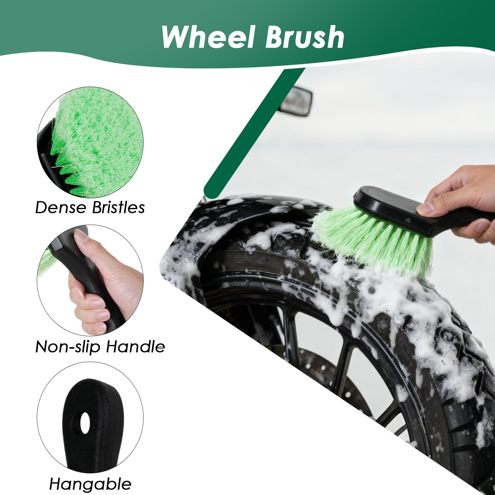 NexaBrush 9 Pack Motorcycle Cleaning Kit, Detailing Green,Black