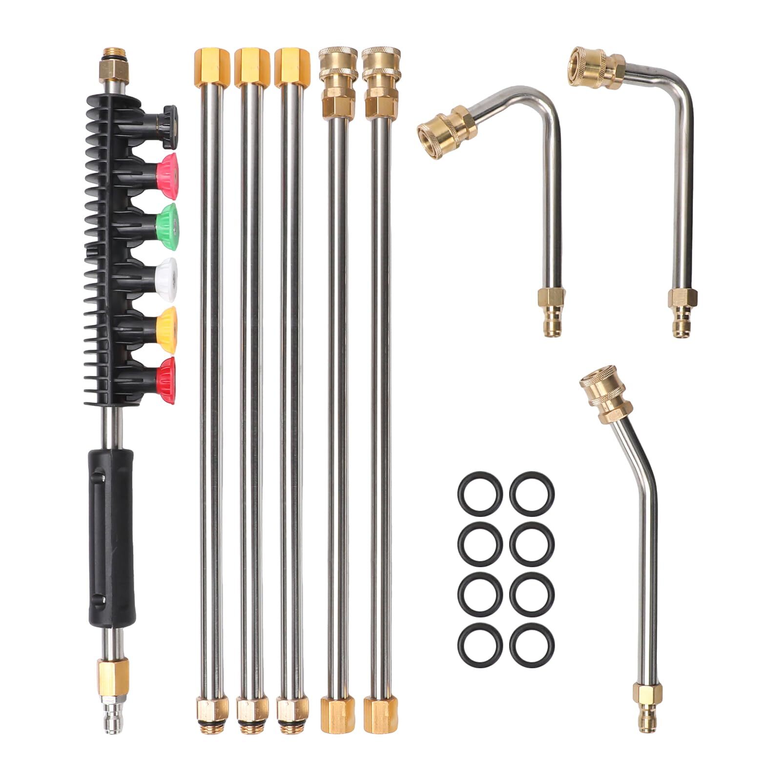 Pressure Washer Wand Set 9 PCS Lance 6 Nozzle Tips Curved Rod 1/4 Connect