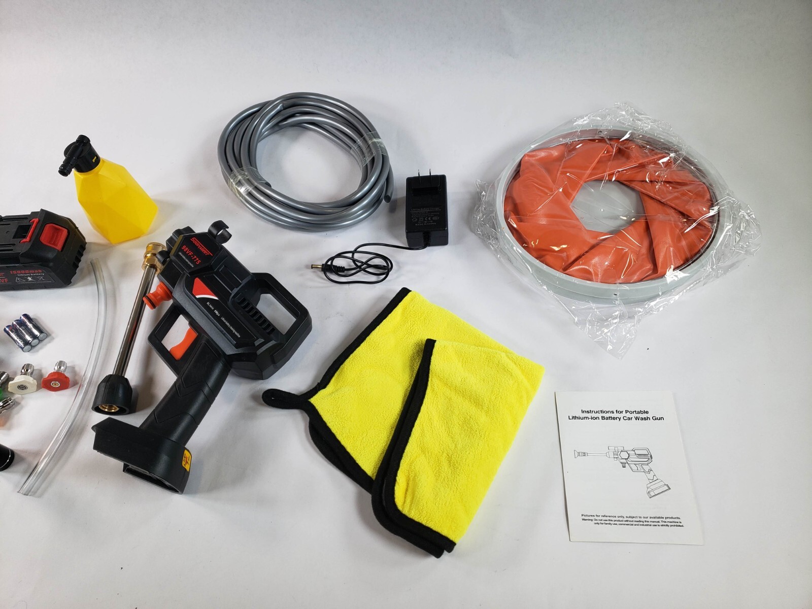 Cordless Portable Pressure Washer Max 870 PSI 6-in-1 Adjustable Nozzle 20ft Hose