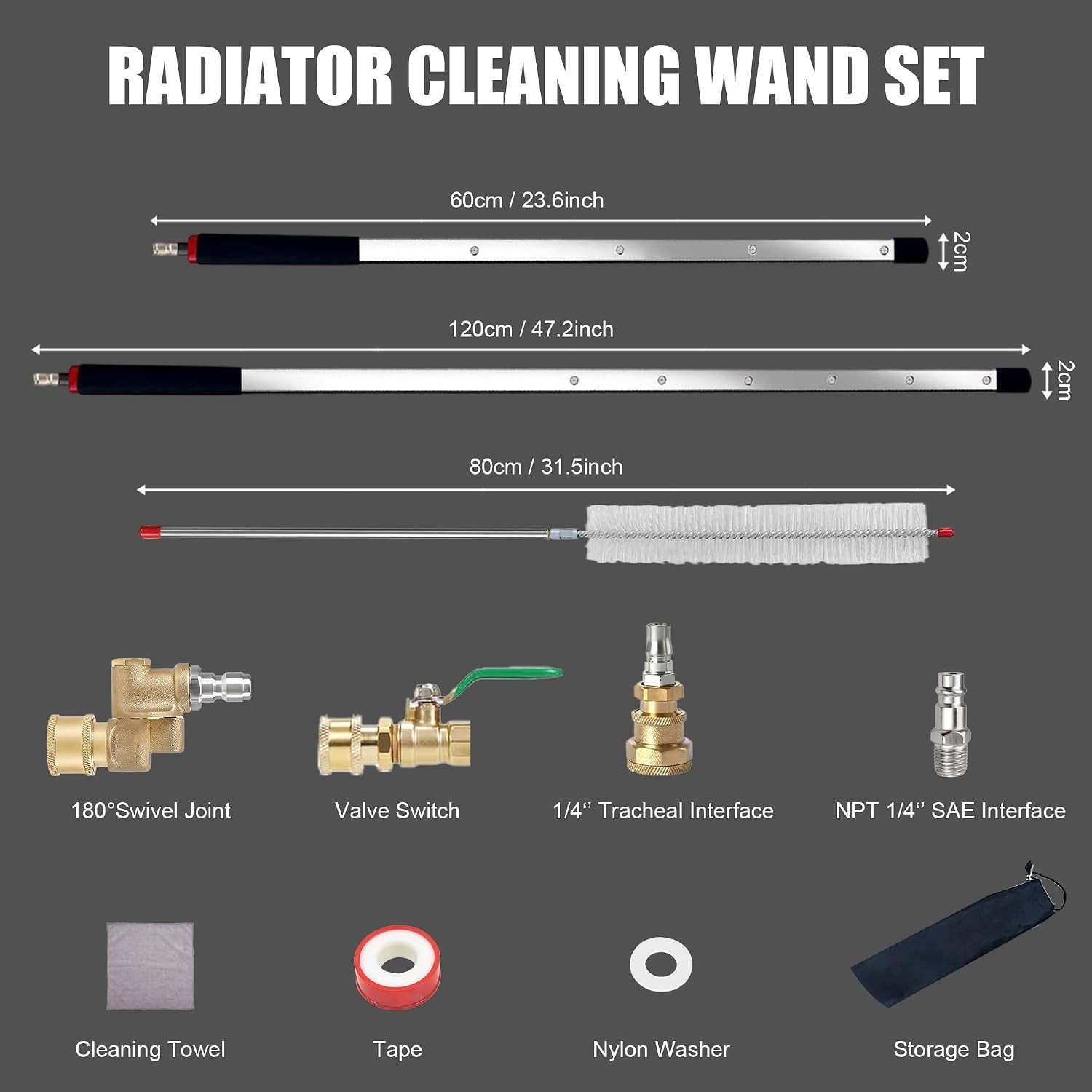 Upgraded 47″&24″ Radiator Cleaning Wand 2 Pieces Set, 4500 PSI Stainless Steel H