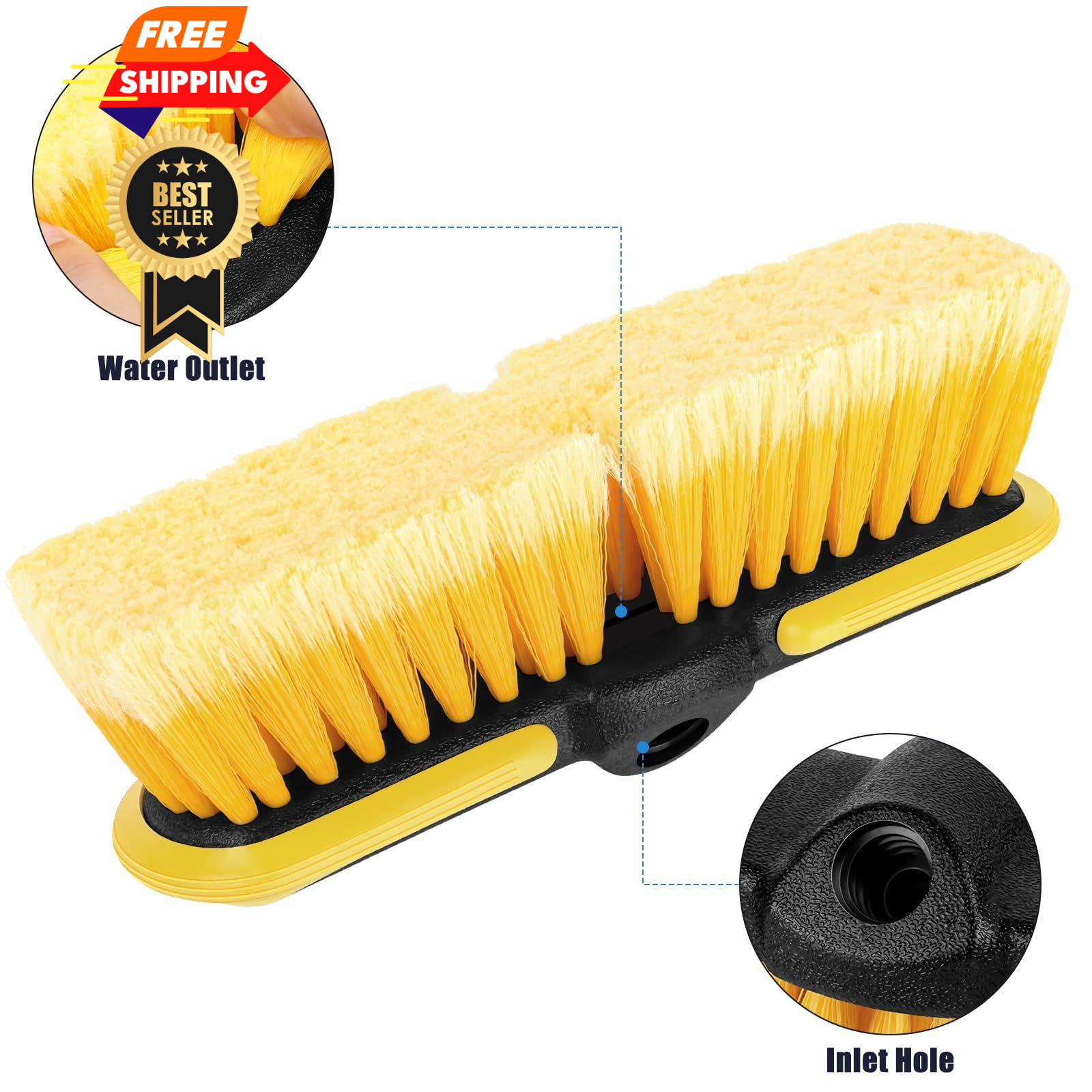 10 Inch Car Wash Brush Head, Scrub Attachment 10 inches, Black+yellow