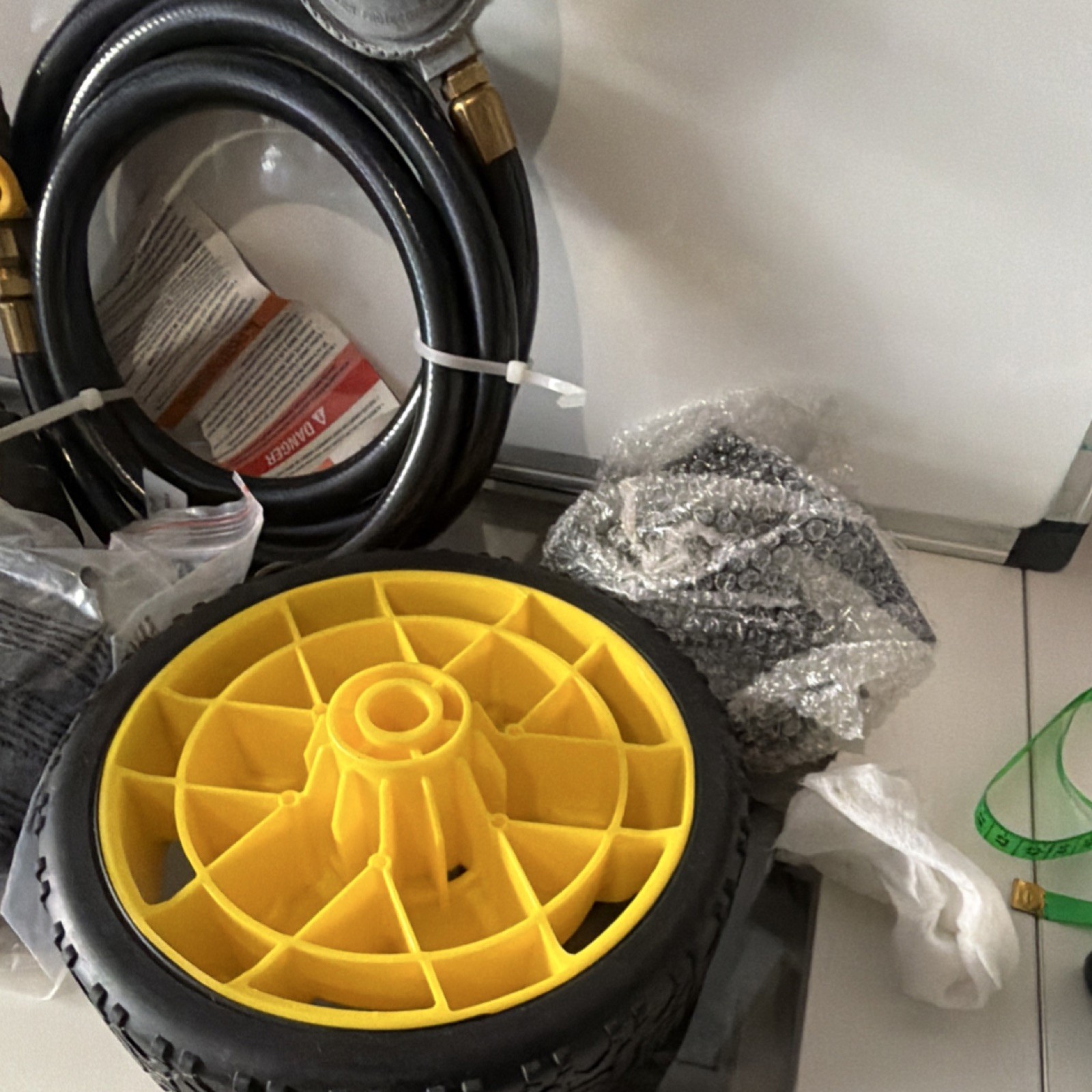 Gas Pressure Washer Replacement Hose & Wheel Kit Yellow Wheels Black Hose
