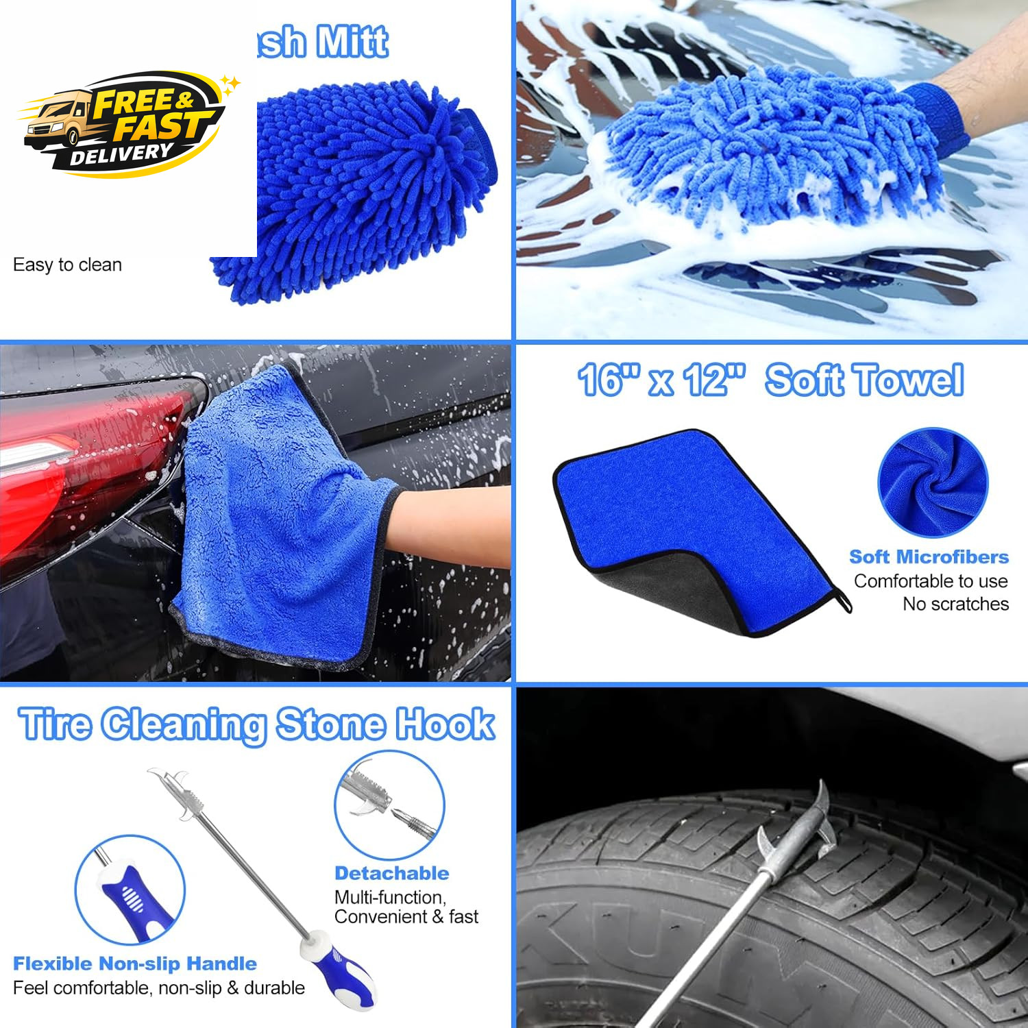 12Pcs Wheel Brush Kit for Cleaning Wheel and Tire, Wheel and Rim Brush, Car