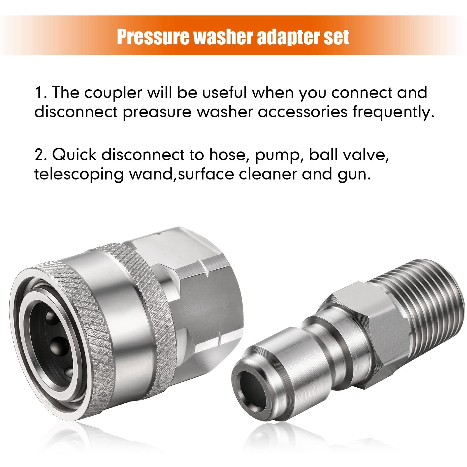 2 Sets 1/4″ NPT Pressure Washer Quick Connect Plug & Coupler Male & Female