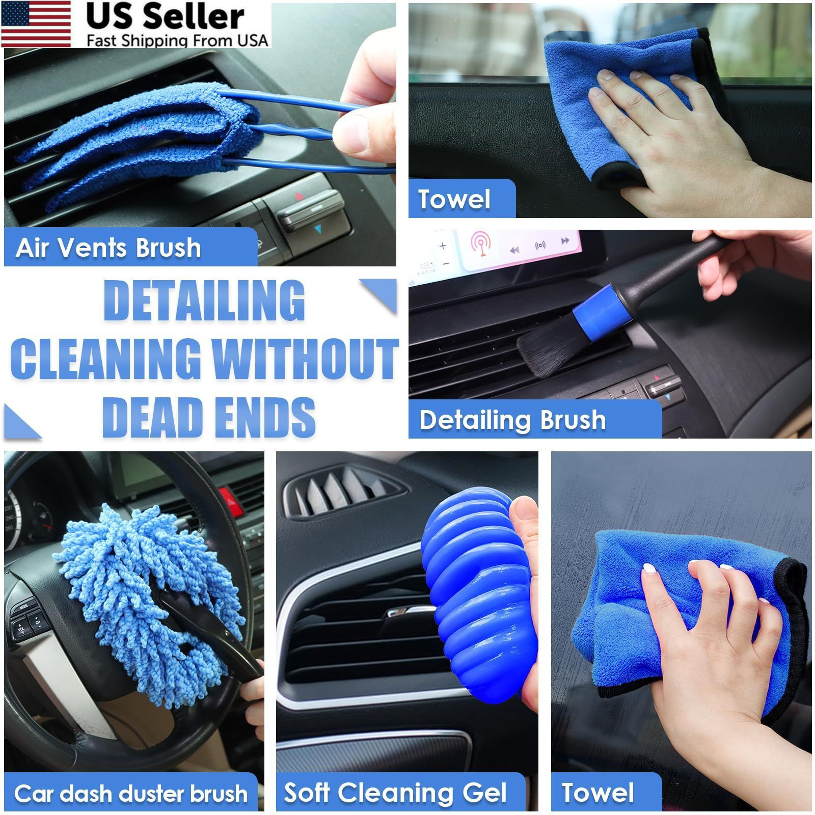 Viewsun Car Cleaning Kit, Interior 19 PCS with Corded vacuum, Blue