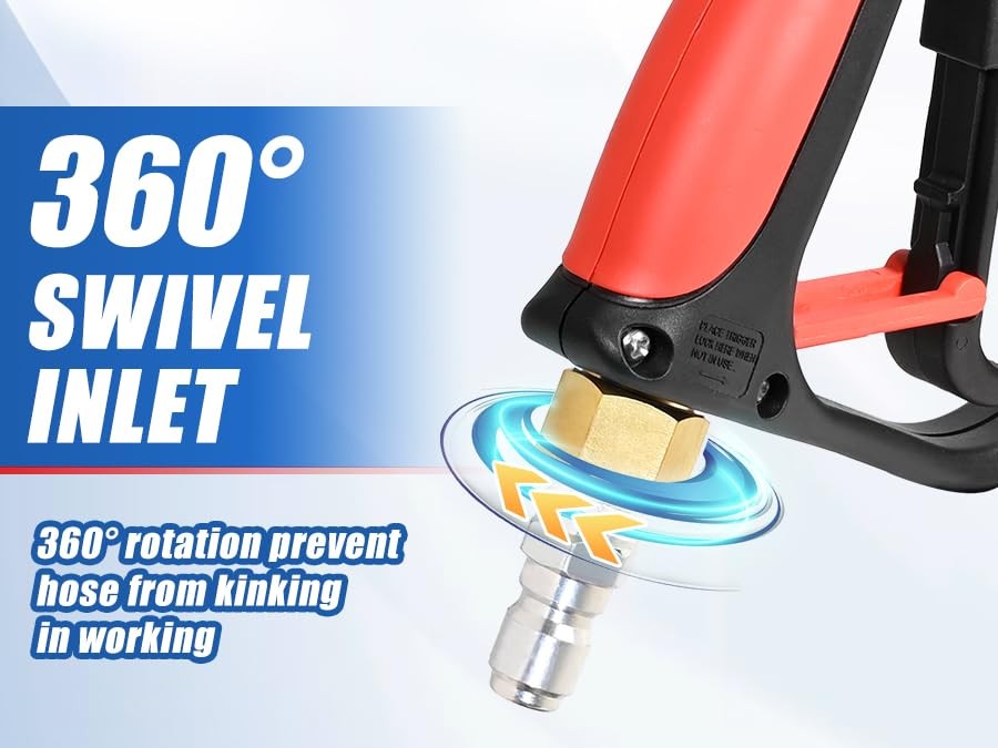 Short Pressure Washer Gun Swivel 4000 PSI Car Wash 3/8 Male Plug 5 Tips
