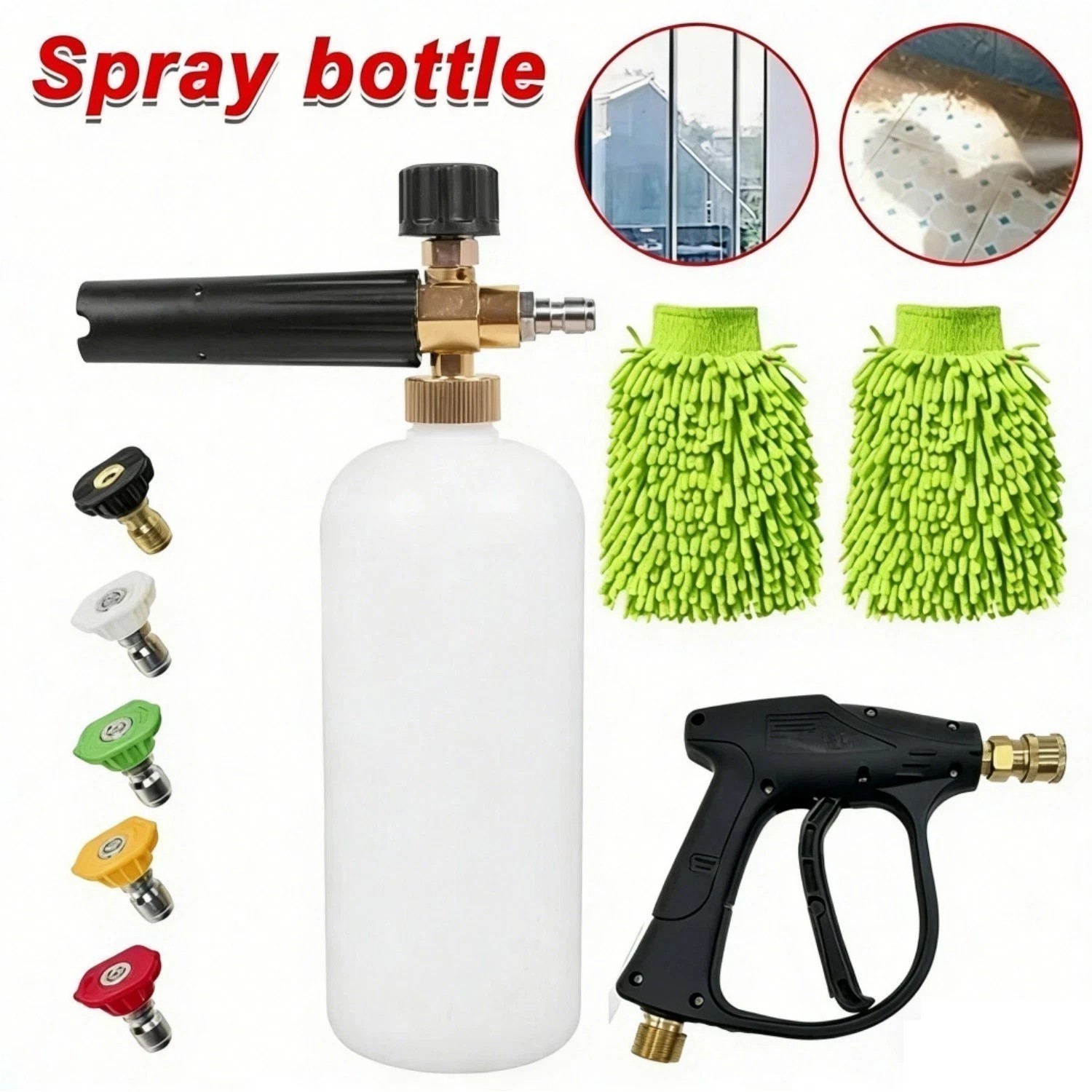 1/4″ Snow Foam Pressure Washer Gun Car Wash Soap Lance Cannon Spray Jet Bottle