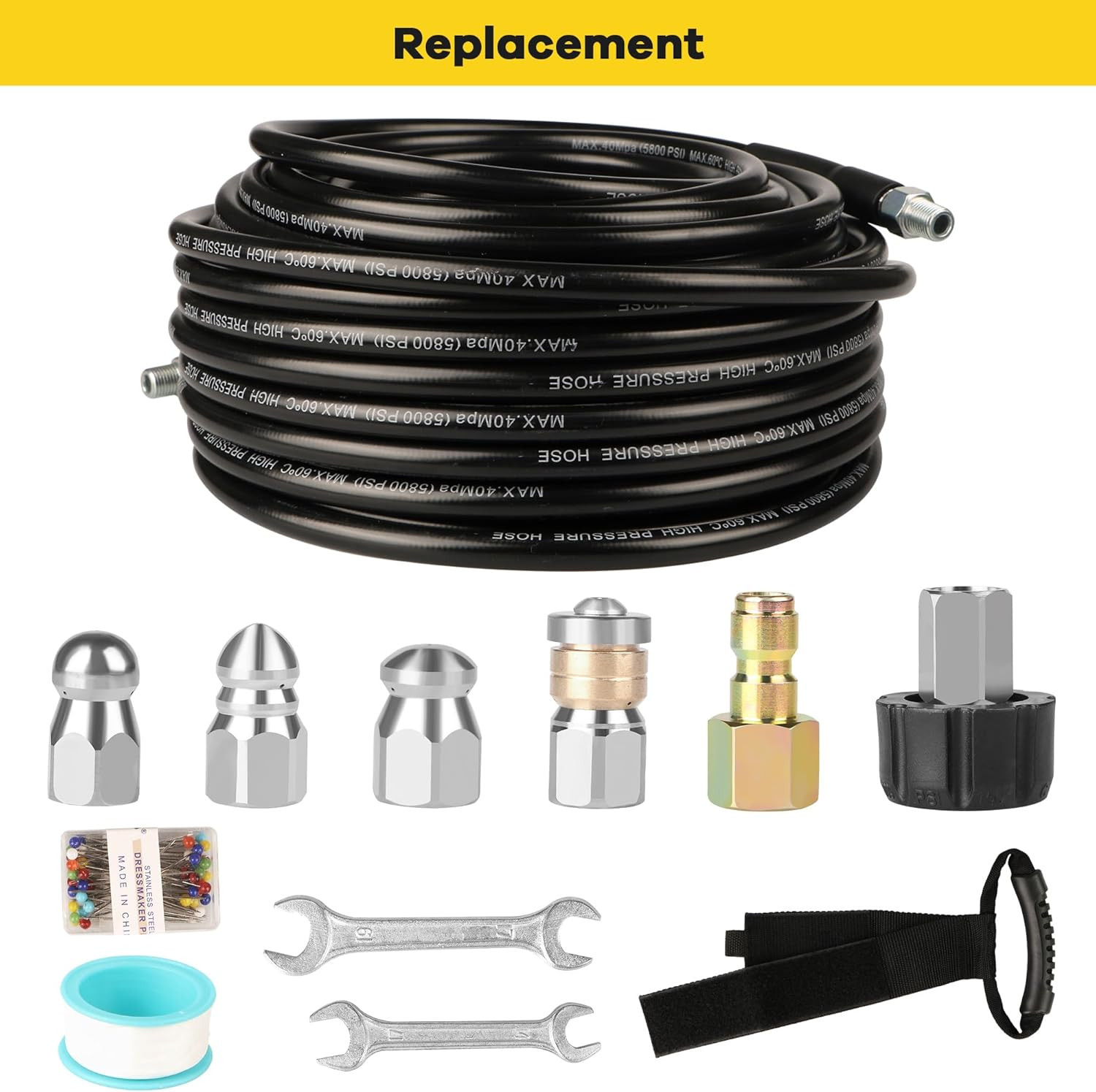 150FT Pressure Washer Drain Jetter Kit – Clear Clogs Up to 5800PSI