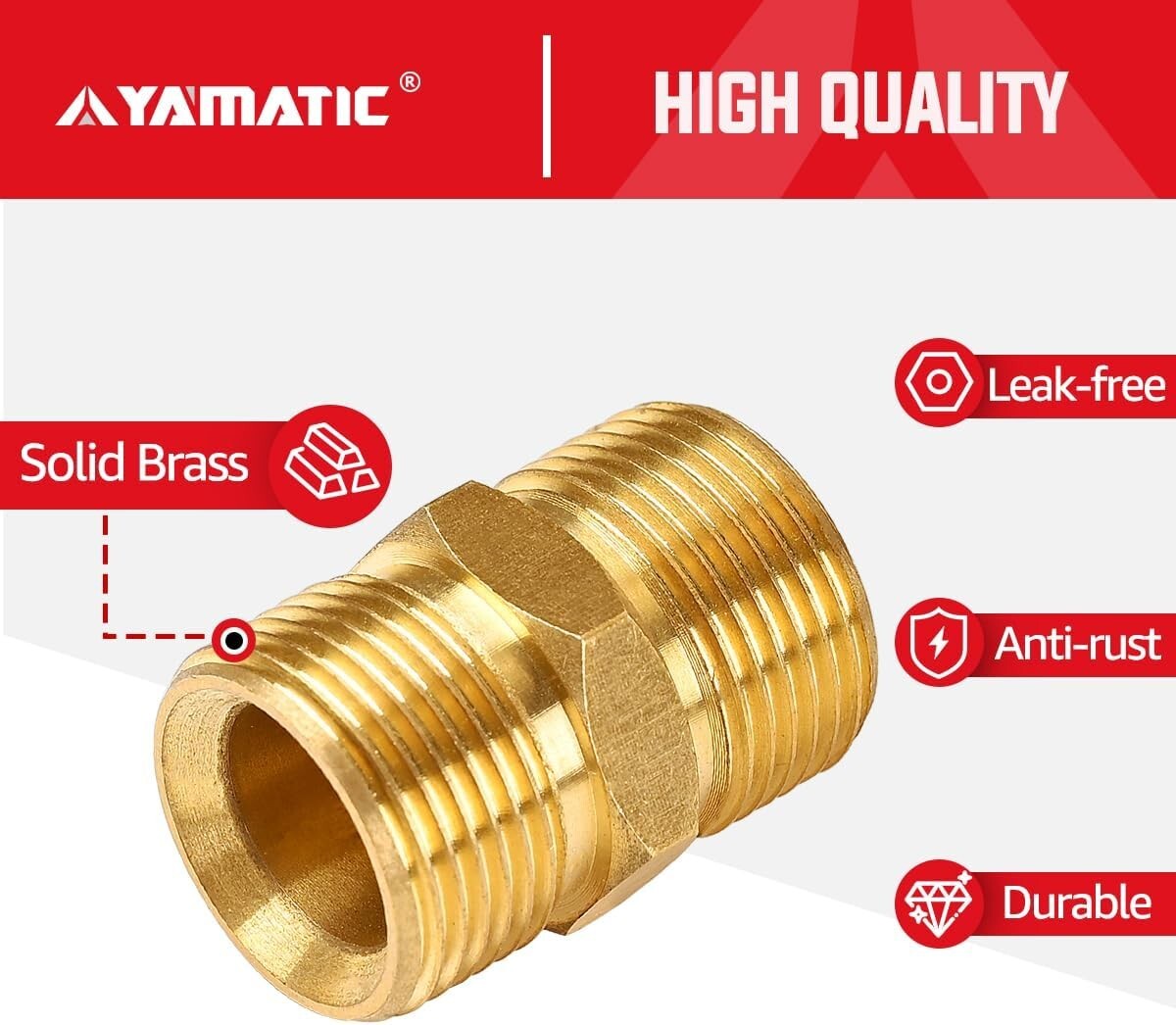 Pressure Washer Hose Coupler, M22-14mm Male to M22-14mm Male Solid Brass Exte…