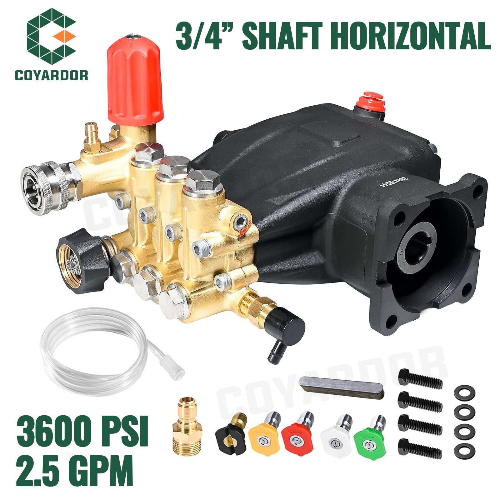 3600 psi High Pressure Washer Triplex Pump 3/4″ Shaft Horizontal 2.5 GPM
