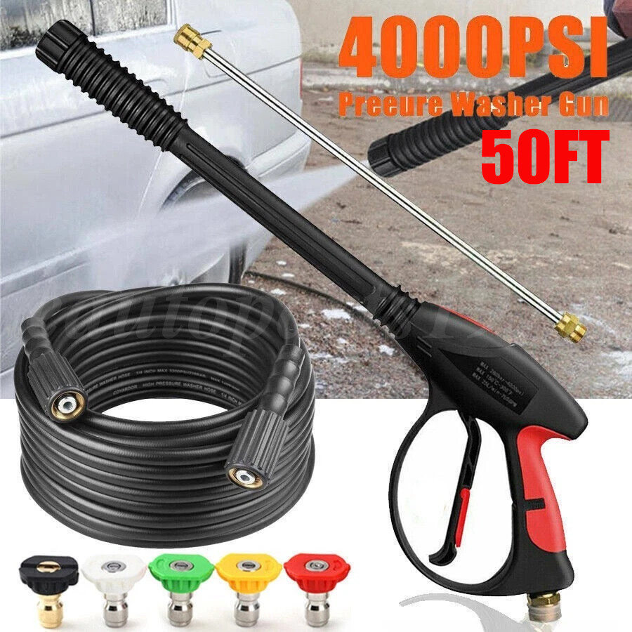 1/4″ Pressure Washer Gun + Extension Wand Lance +5 Nozzle Tips 50FT Hose M22 NEW