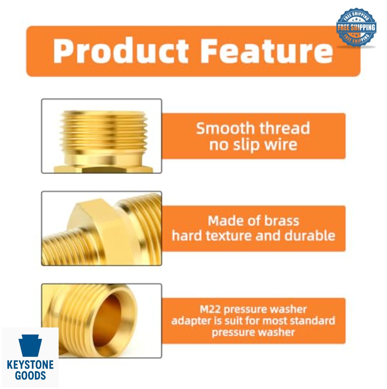 Brass M22 Pressure Washer Fitting Kit 4 Piece Adapter Connector Set Brass