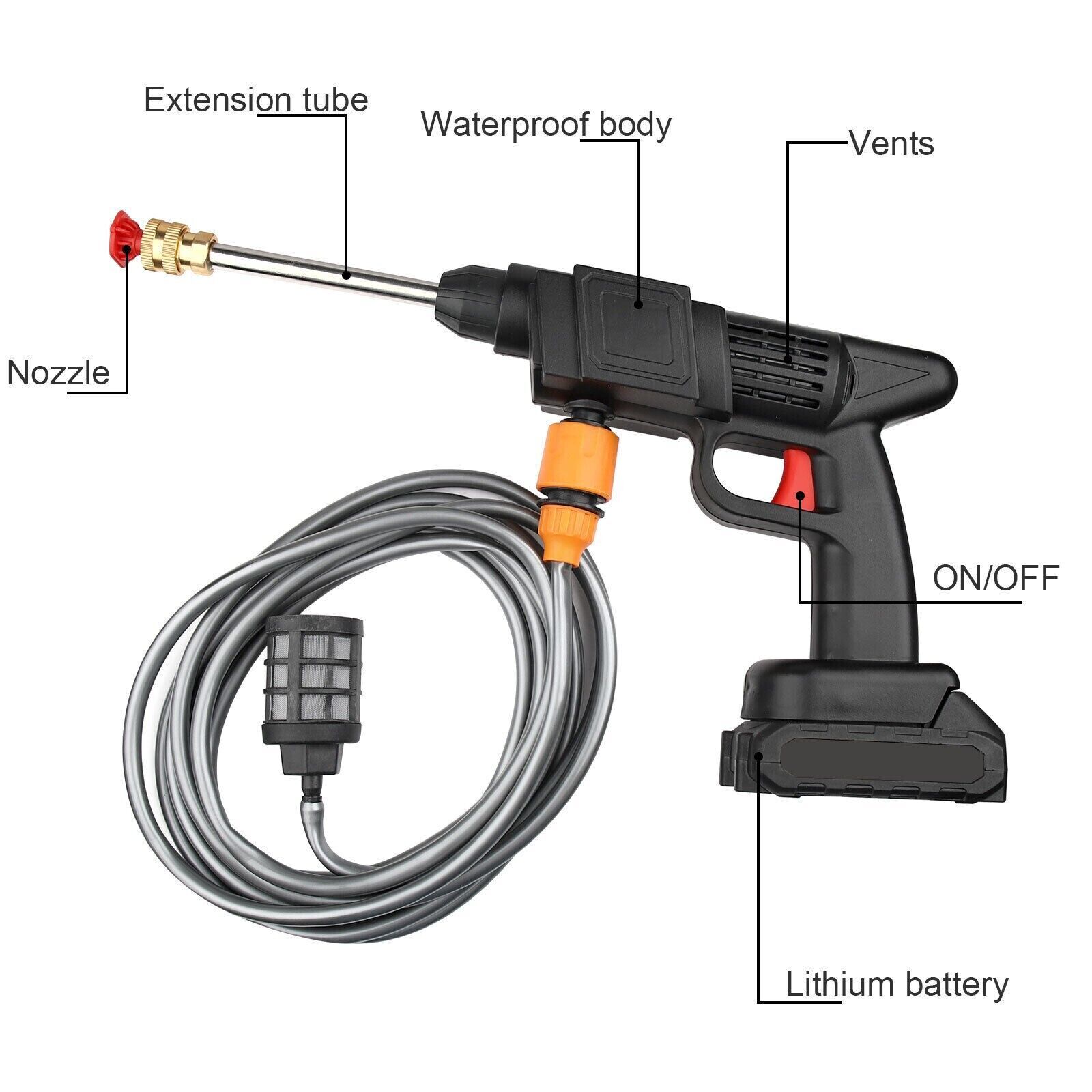 Cordless Electric High Pressure Water Spray Gun Portable Car Washer Cleaner Tool