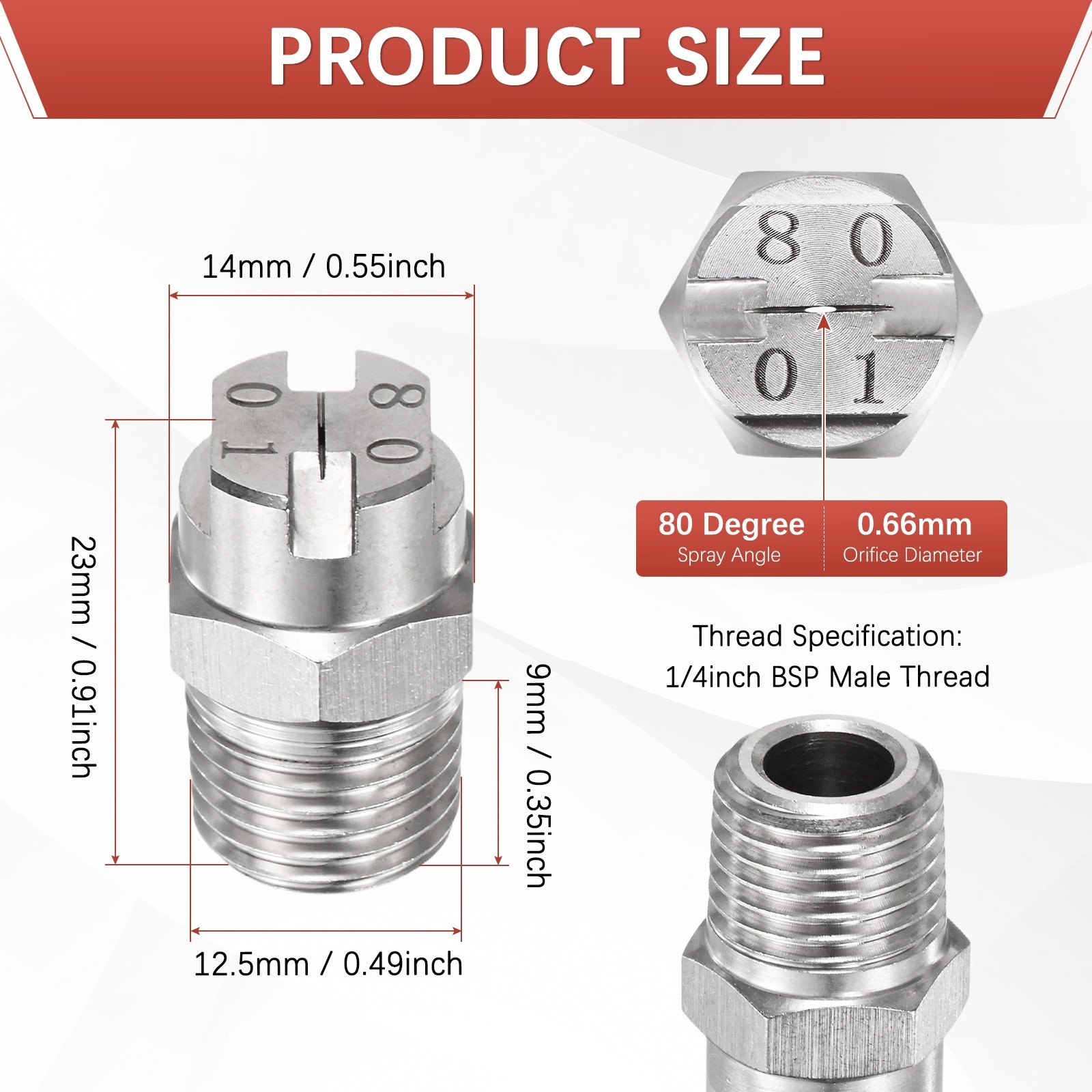 For pressure washer – flat fan nozzle 1/4″ BSP 80° [1SET] 0.66MM