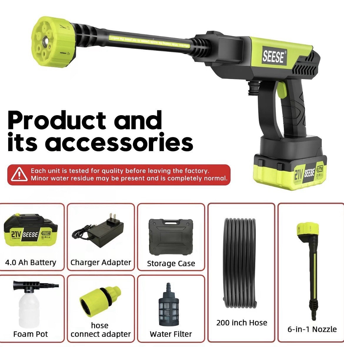 SEESE Cordless Pressure Washer 1000 PSI Portable Power Cleaner w/ Battery Kit