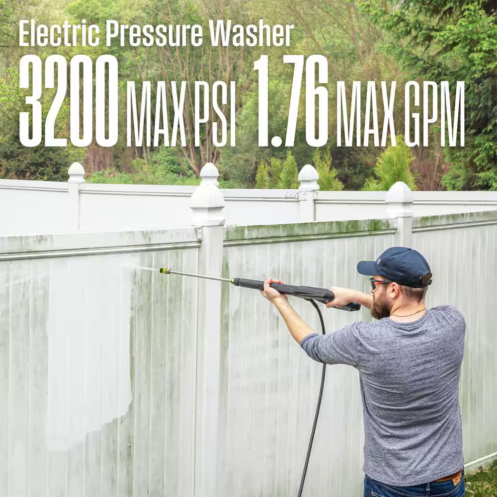 3200 Max PSI 1.76 Max GPM 13 Amp Cold Water Electric Powered Pressure Washer wit