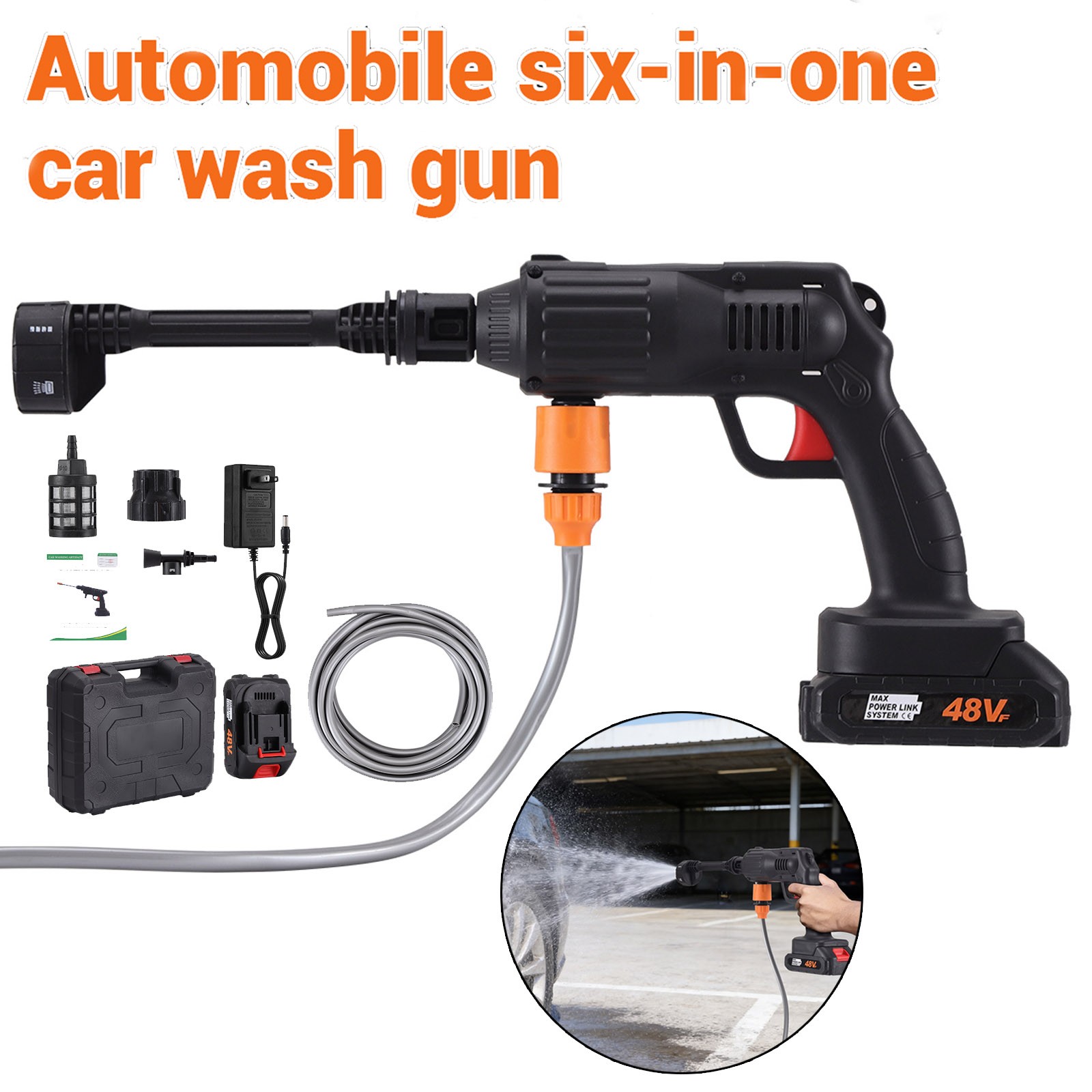 Portable Cordless Electric High Pressure Water Spray Gun Car Washer Cleaner Tool