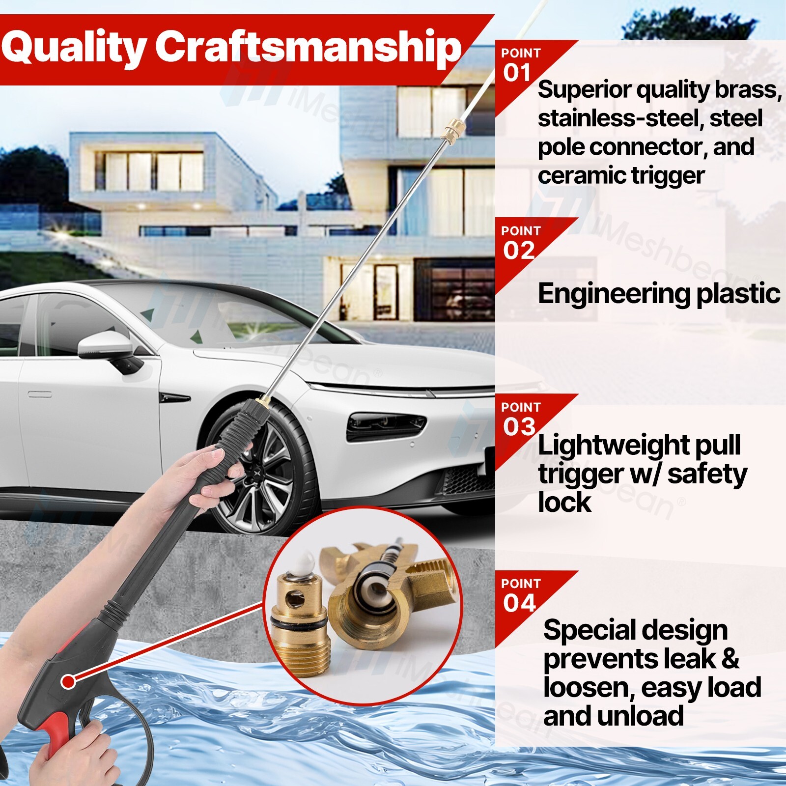 High Pressure 4000PSI Car Power Washer Gun Spray Wand Lance Nozzle and 26FT Hose